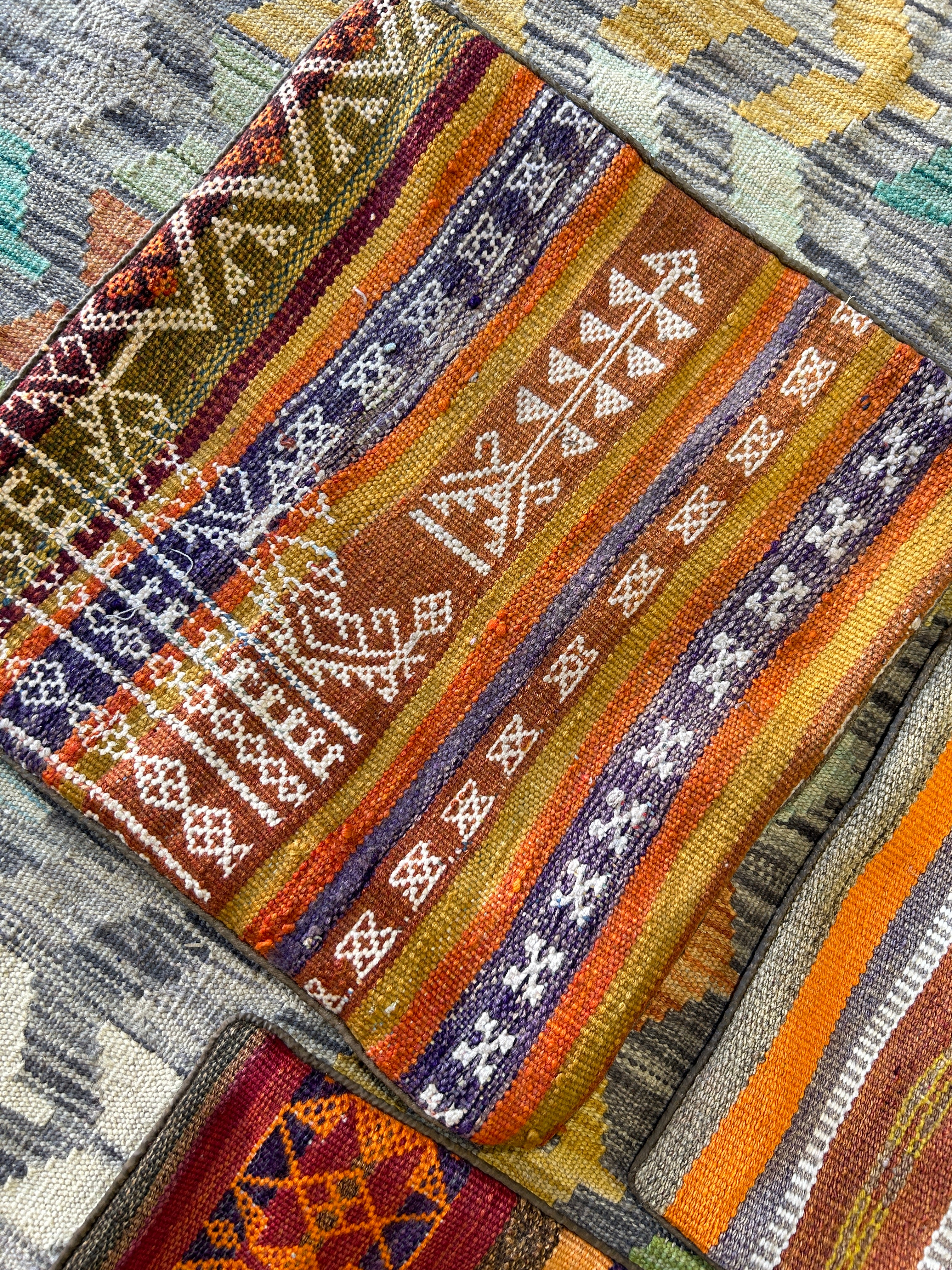 Orange striped Persian Tribal Kilim Cushions - 3 Unfilled Pieces