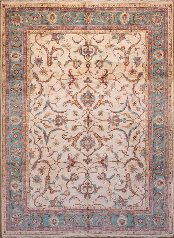 Cream Floral Afghan Chobi Wool Rug 371cm x 269cm