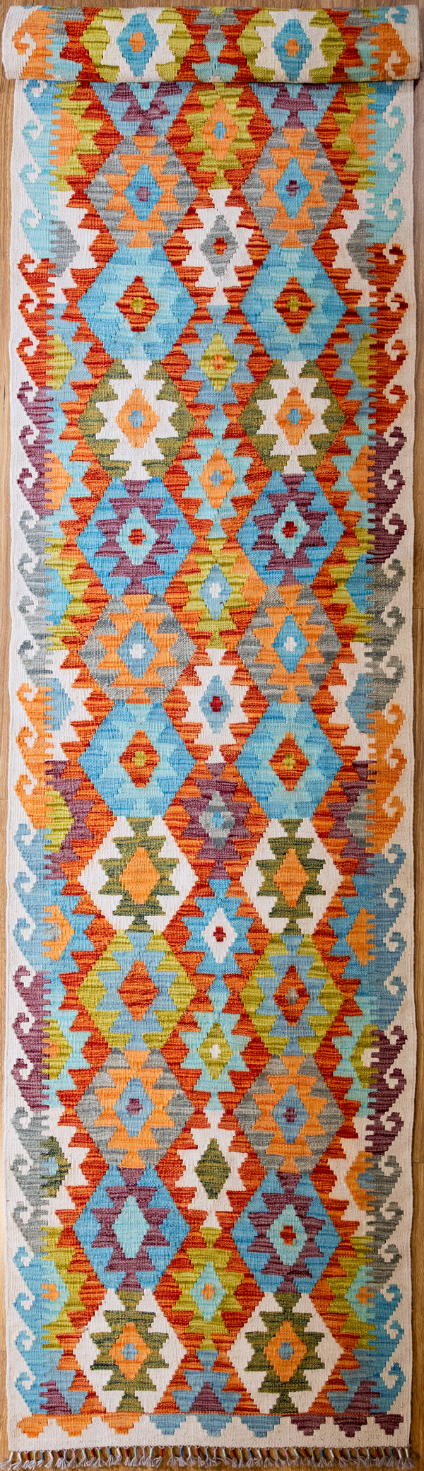 XL Multicolour Afghan Boho Kilim Wool Runner 485cm x 81cm