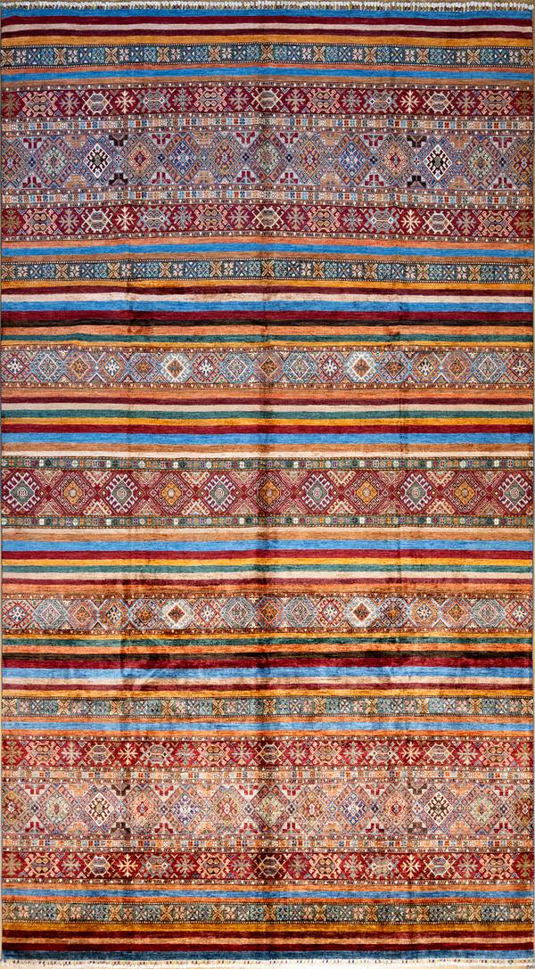 Multicolour XL Afghan Khurjin Chobi Wool Rug 418cm x 279cm