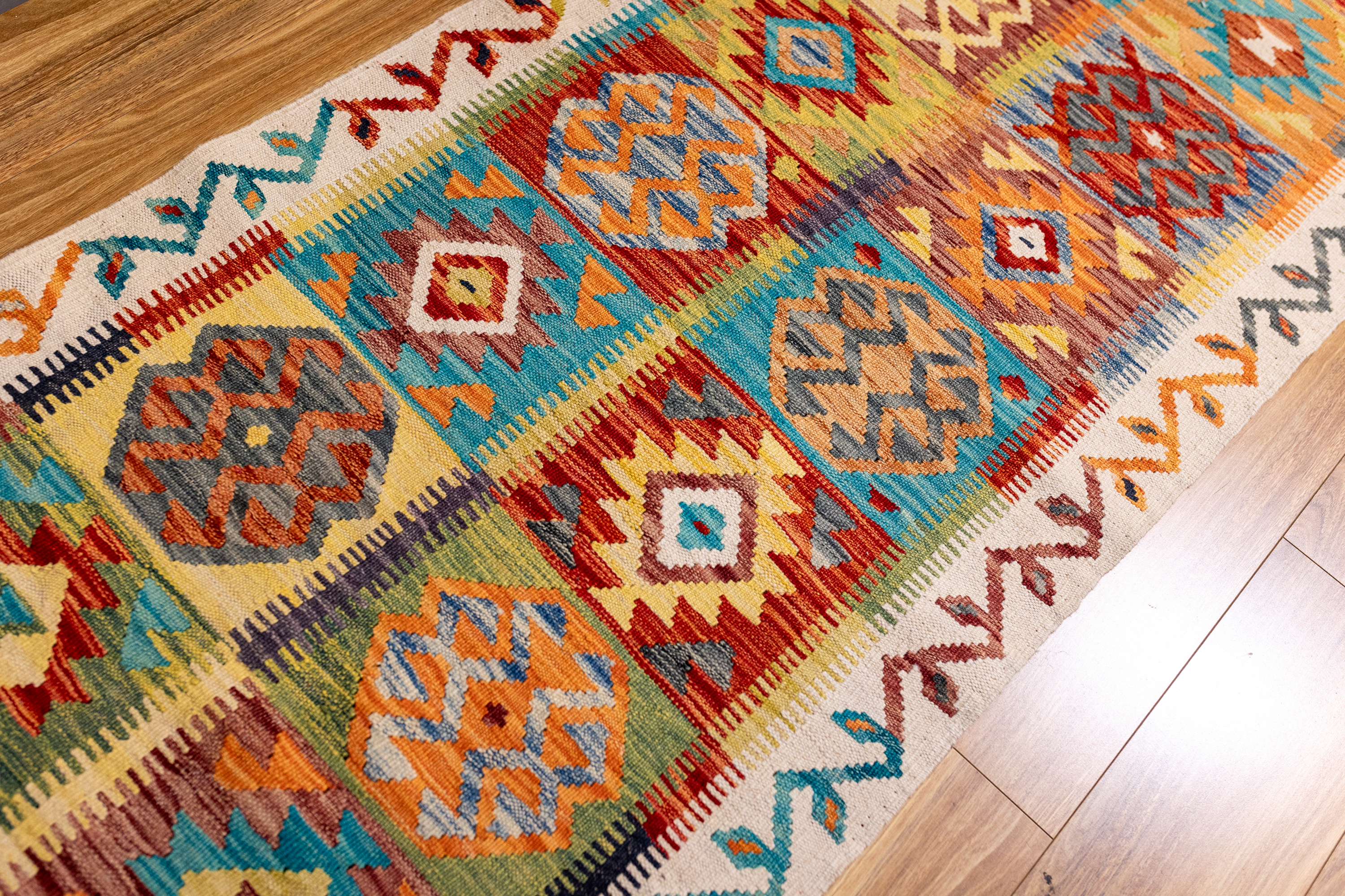 XL Multicolour Afghan Boho Kilim Wool Runner 495cm x 83cm