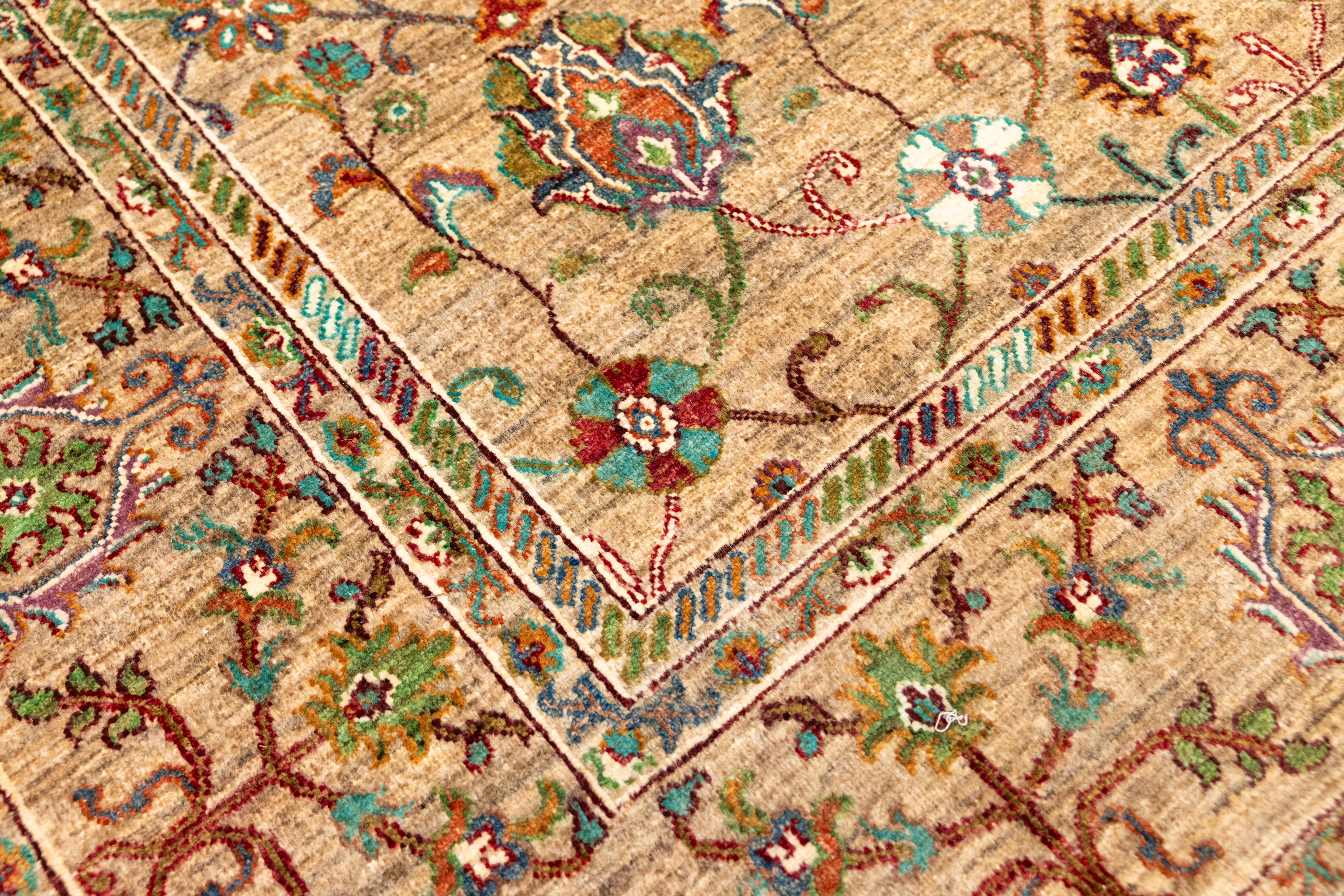 Taupe Green Afghan Chobi Wool Rug 393cm x 300cm