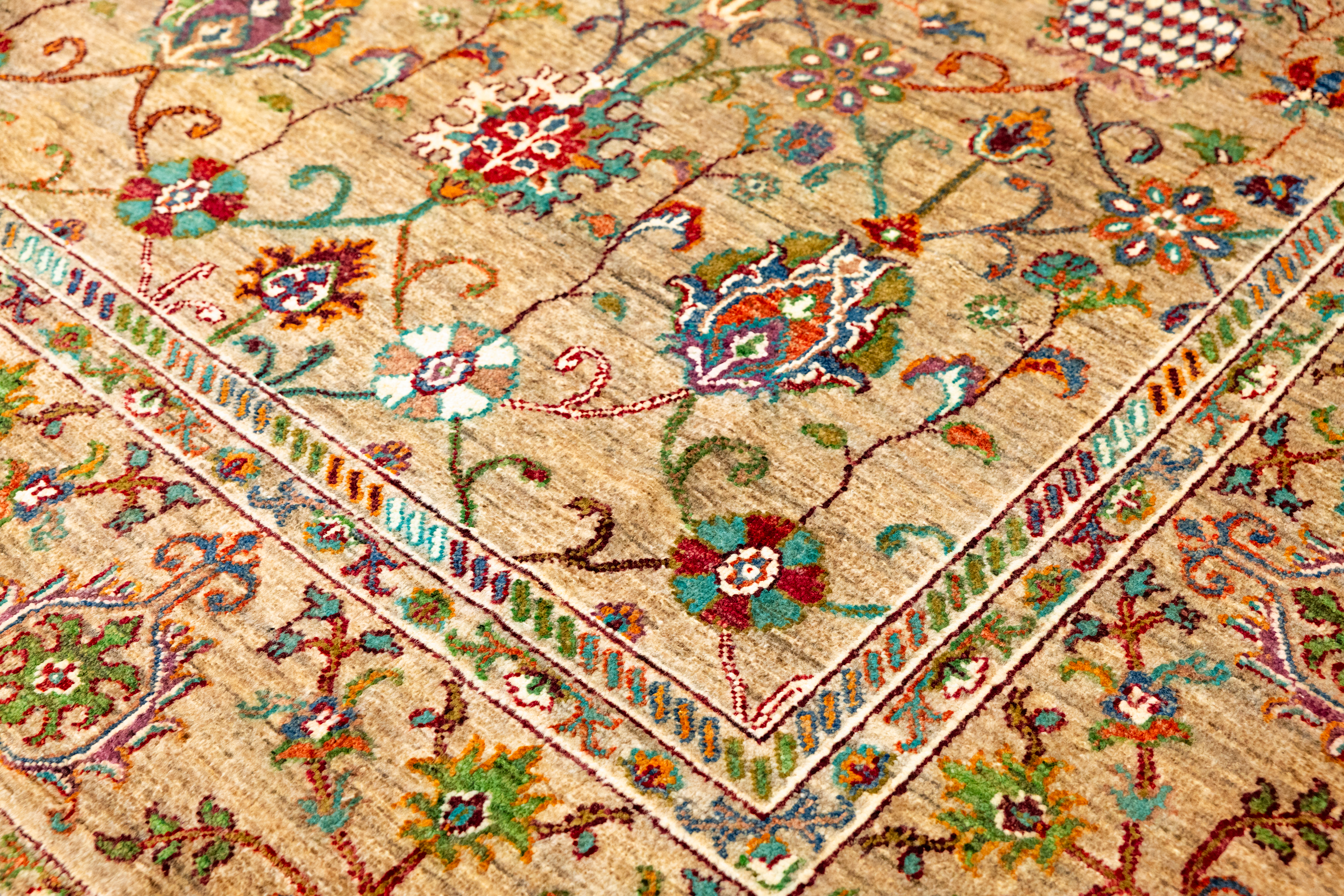 Taupe Green Afghan Chobi Wool Rug 393cm x 300cm