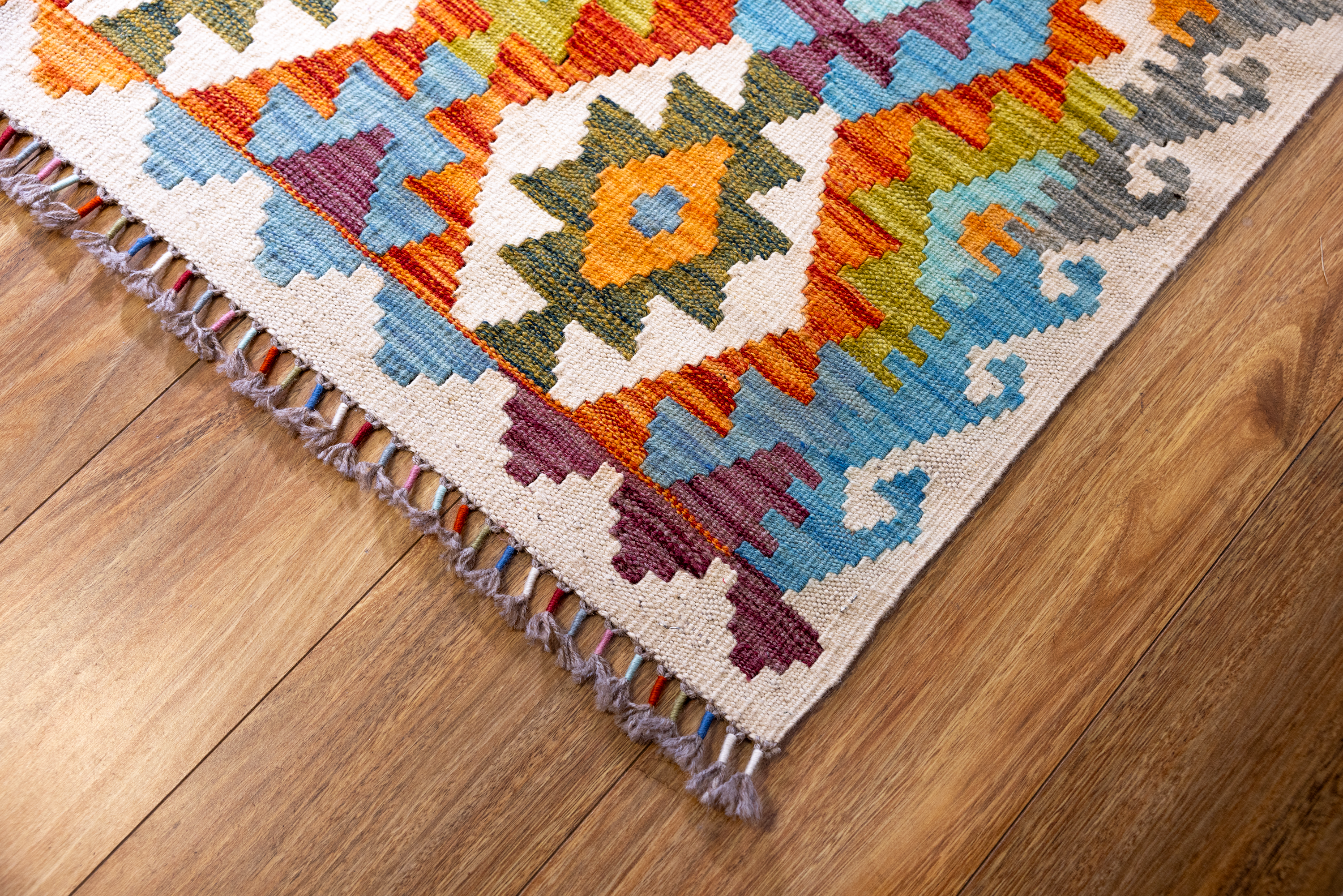 XL Multicolour Afghan Boho Kilim Wool Runner 485cm x 81cm