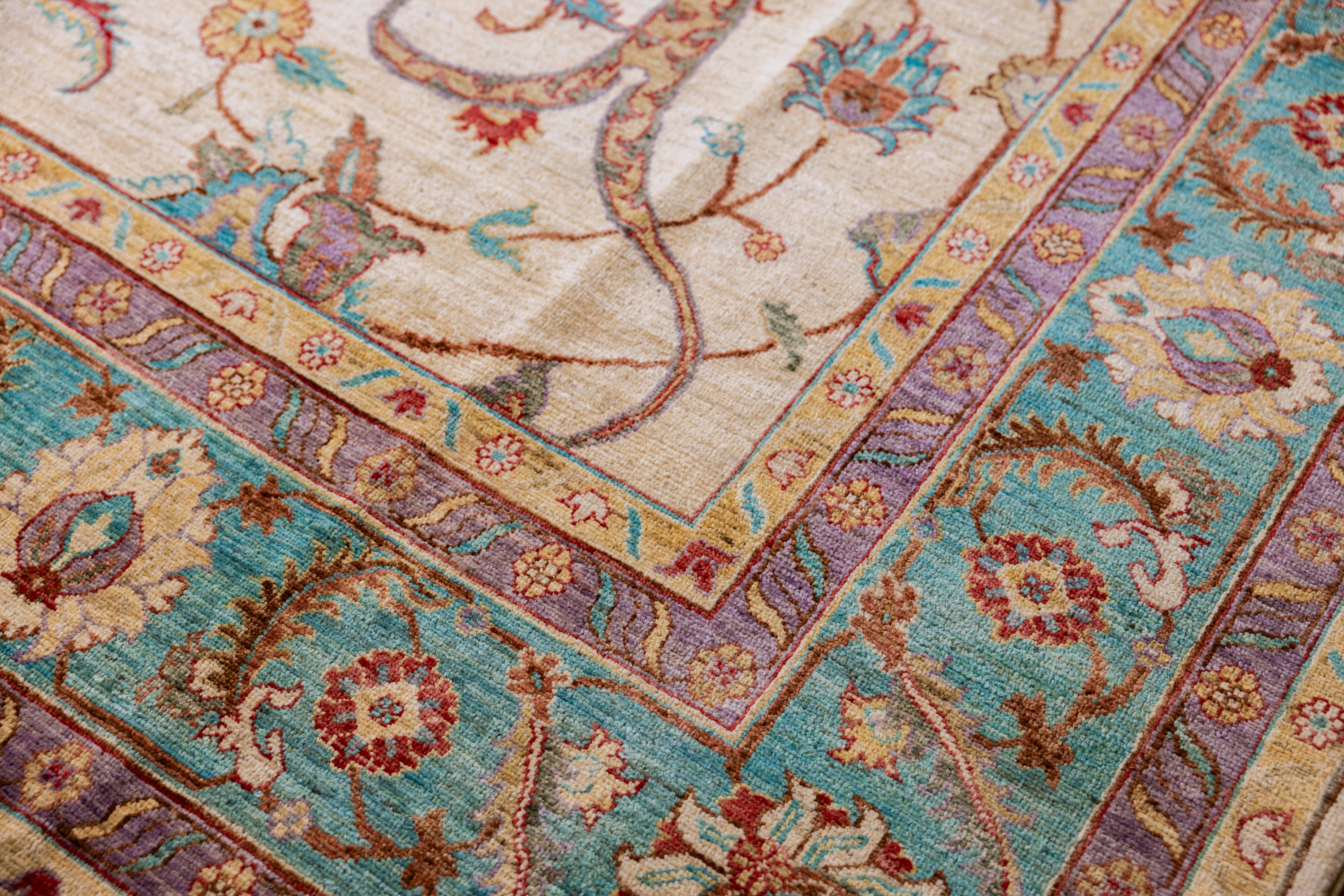 Cream Floral Afghan Chobi Wool Rug 371cm x 269cm