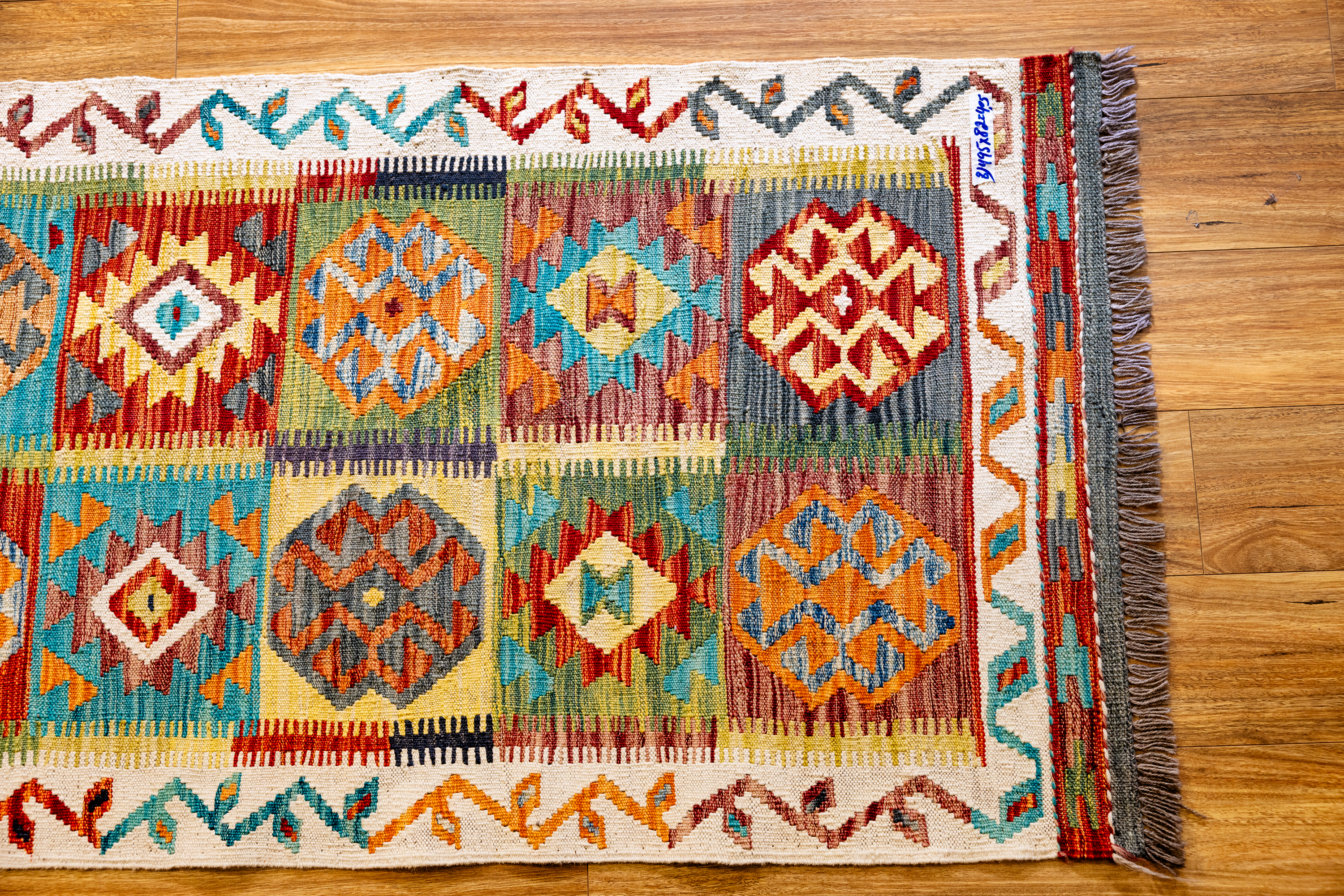 XL Multicolour Afghan Boho Kilim Wool Runner 495cm x 83cm