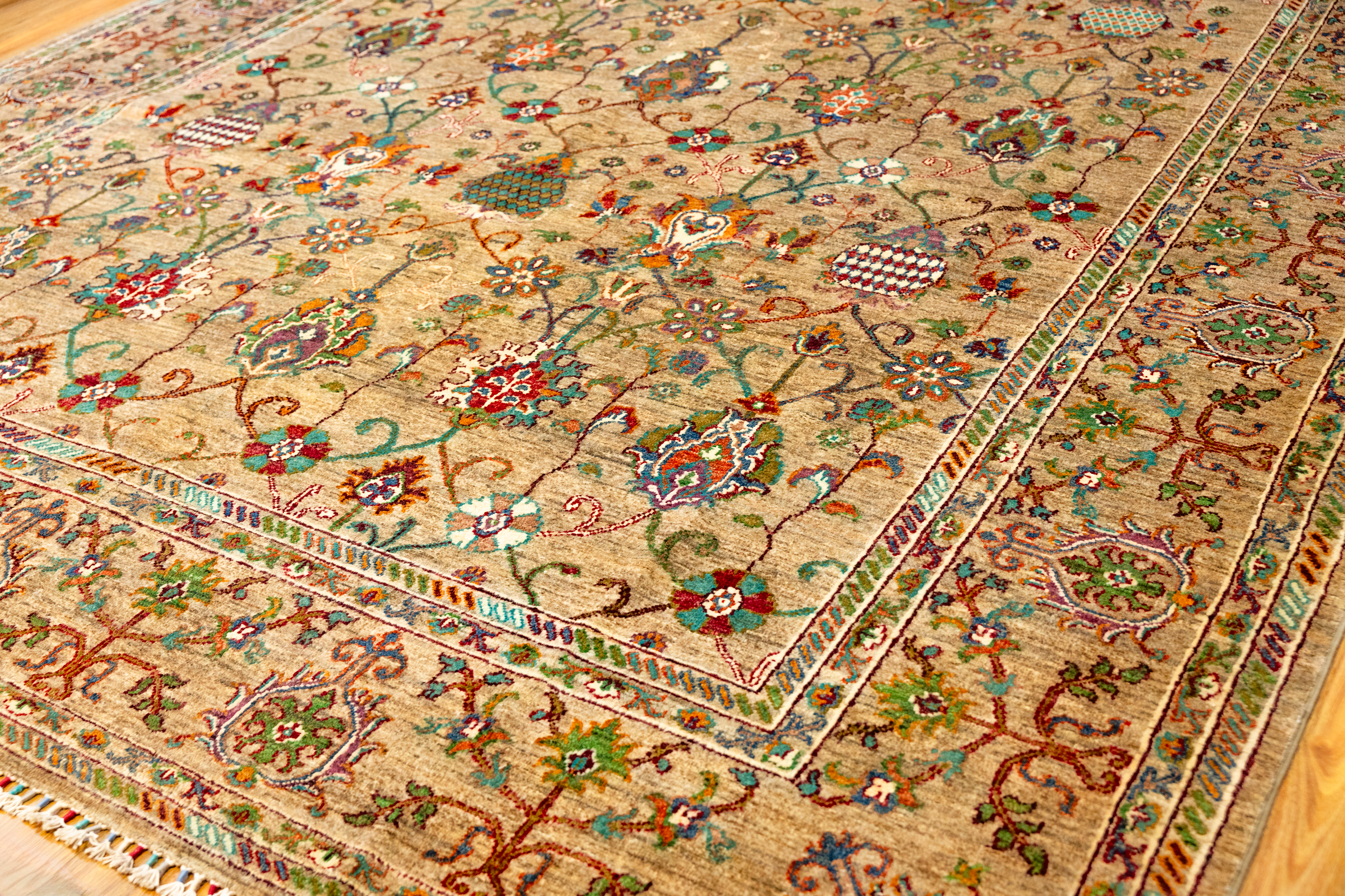 Taupe Green Afghan Chobi Wool Rug 393cm x 300cm
