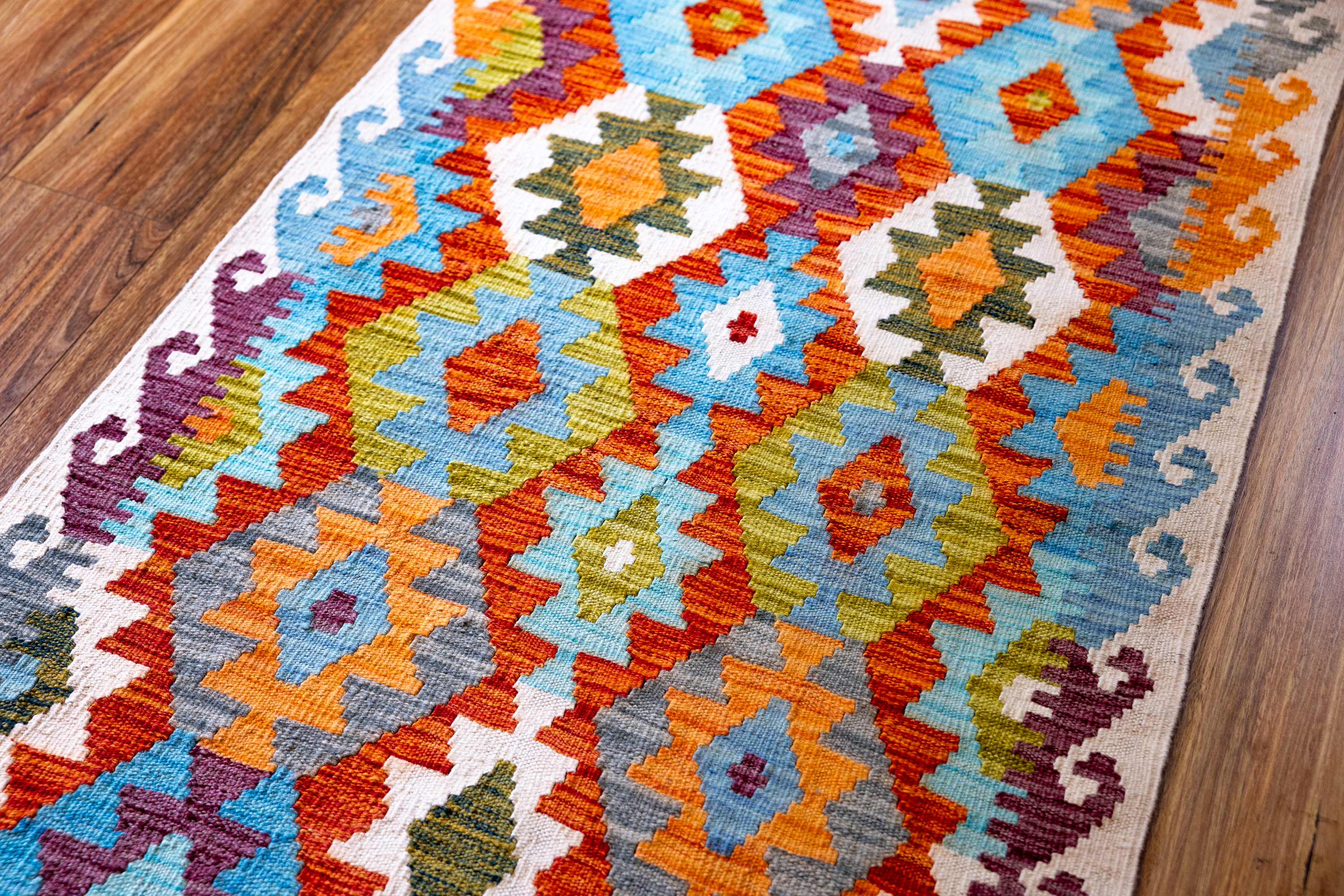 XL Multicolour Afghan Boho Kilim Wool Runner 485cm x 81cm