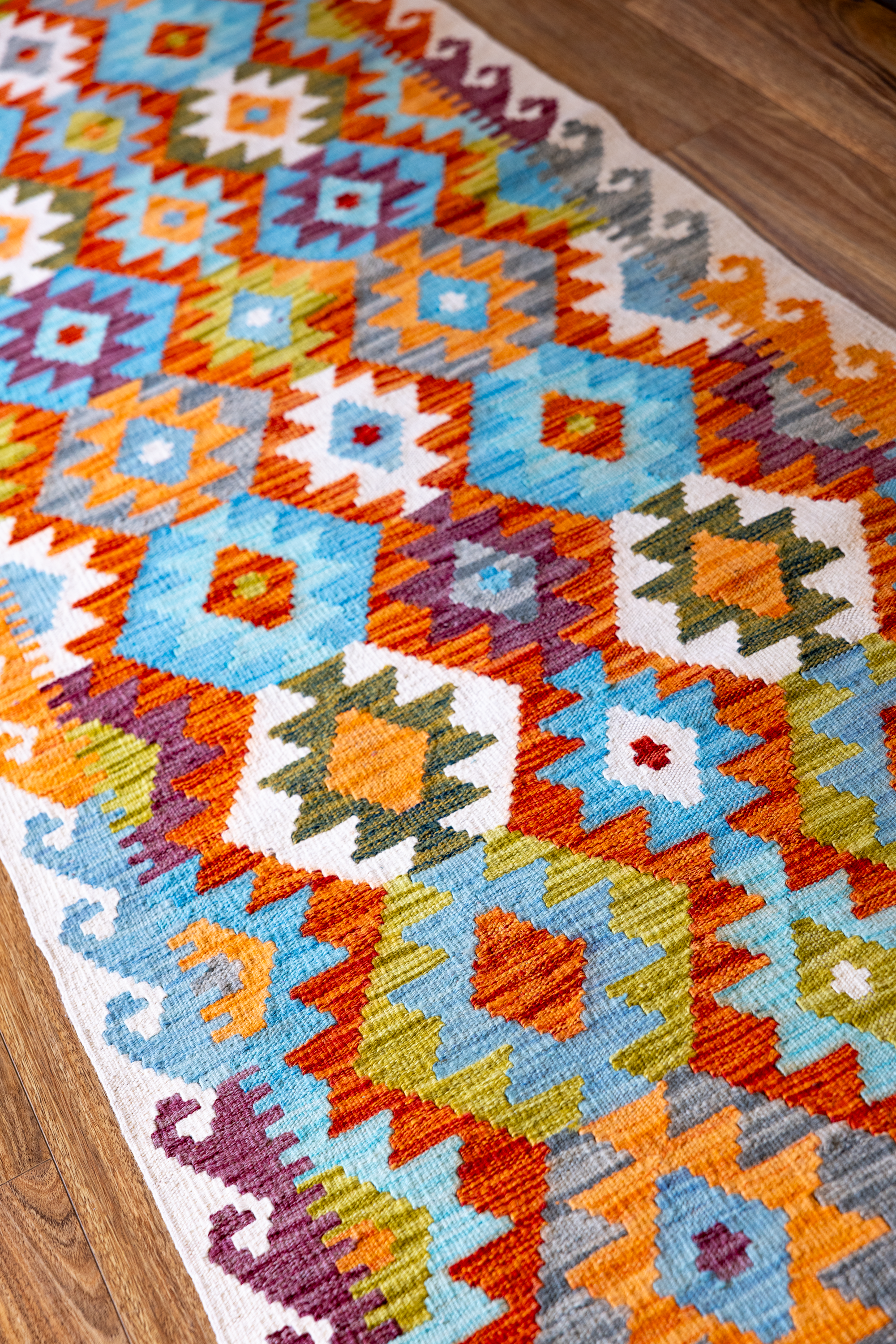 XL Multicolour Afghan Boho Kilim Wool Runner 485cm x 81cm