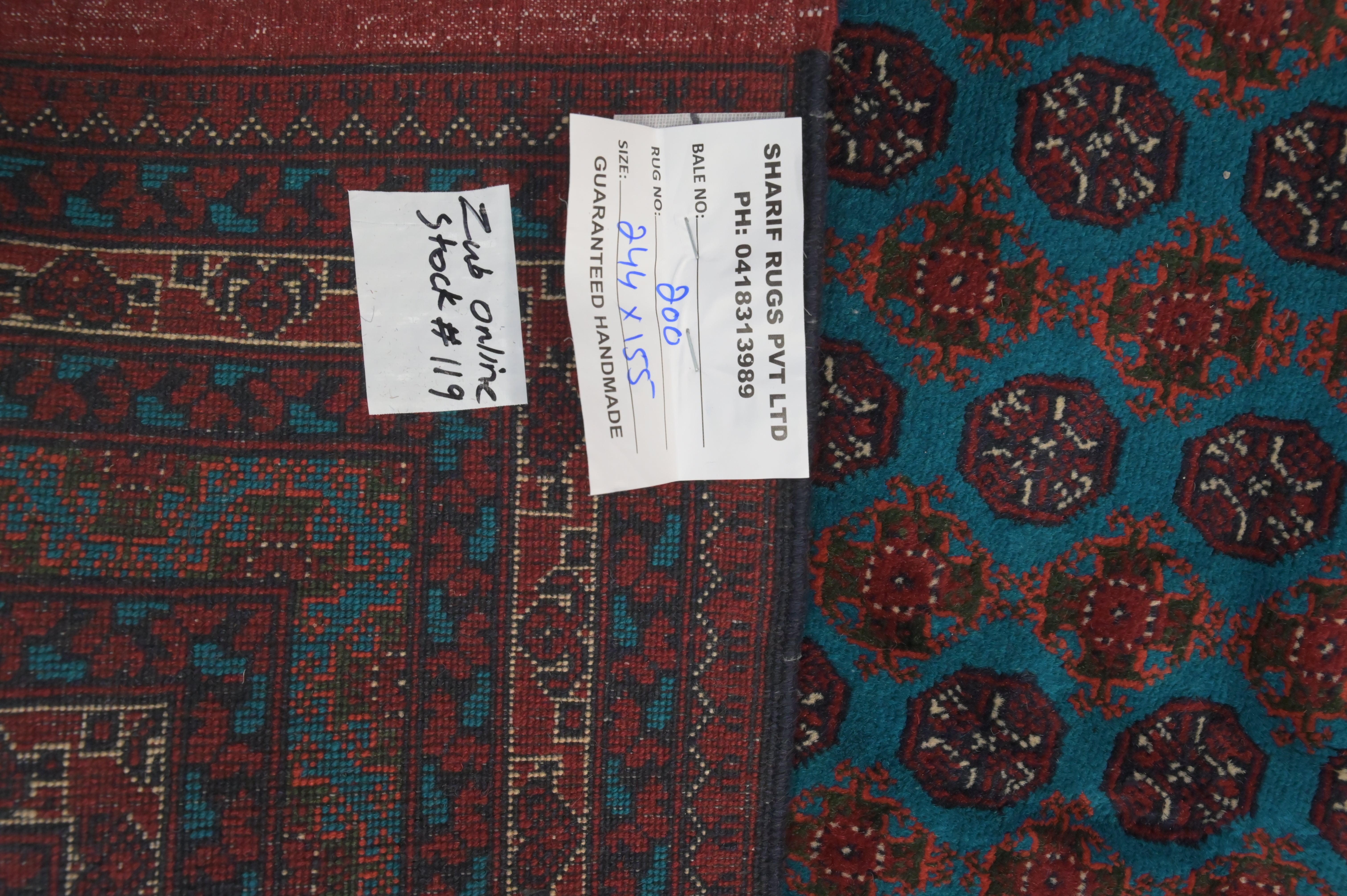 Blue Afghan Khoja Roshnai Wool Rug 244cm x 155cm