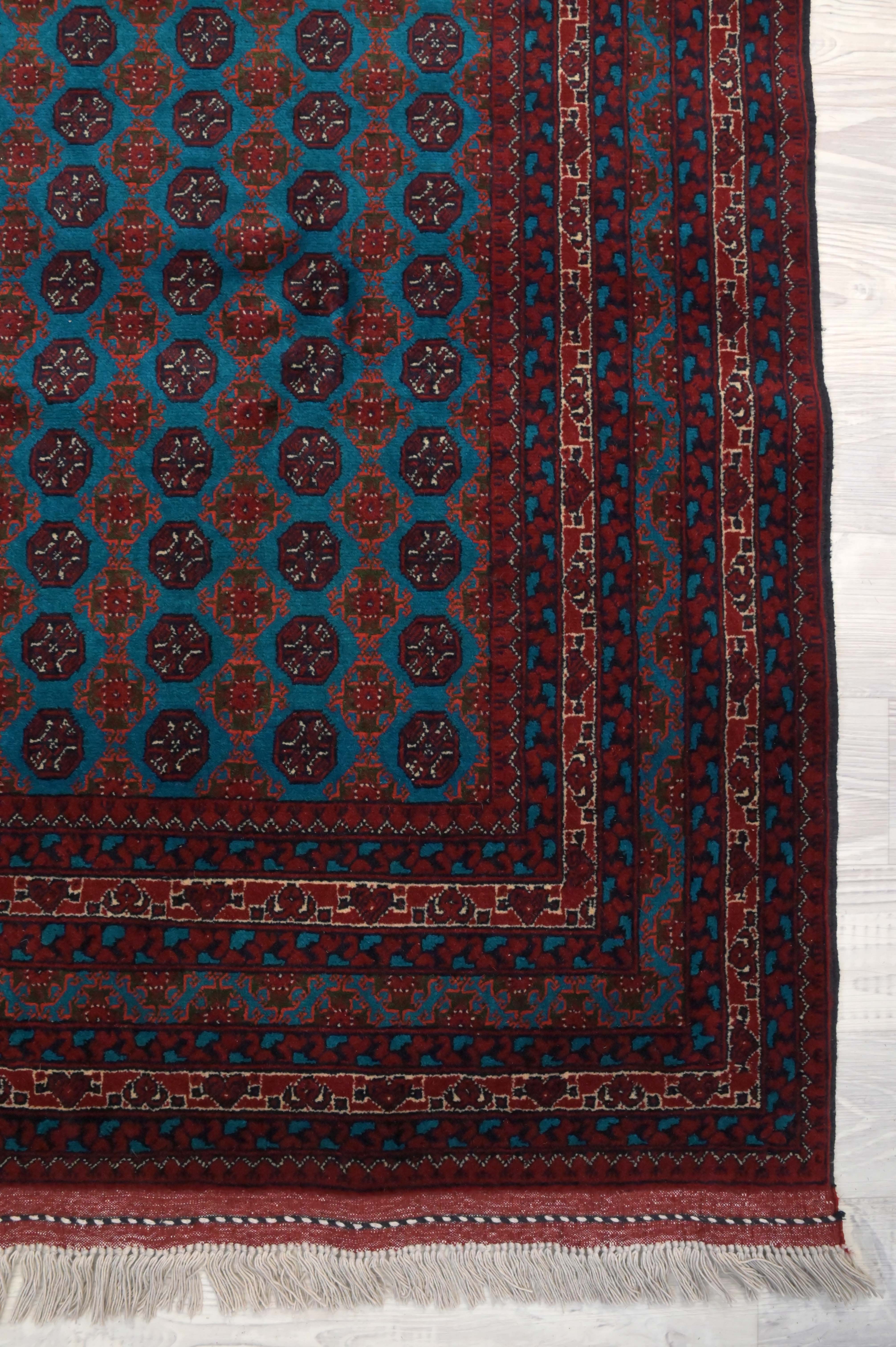 Blue Afghan Khoja Roshnai Wool Rug 244cm x 155cm