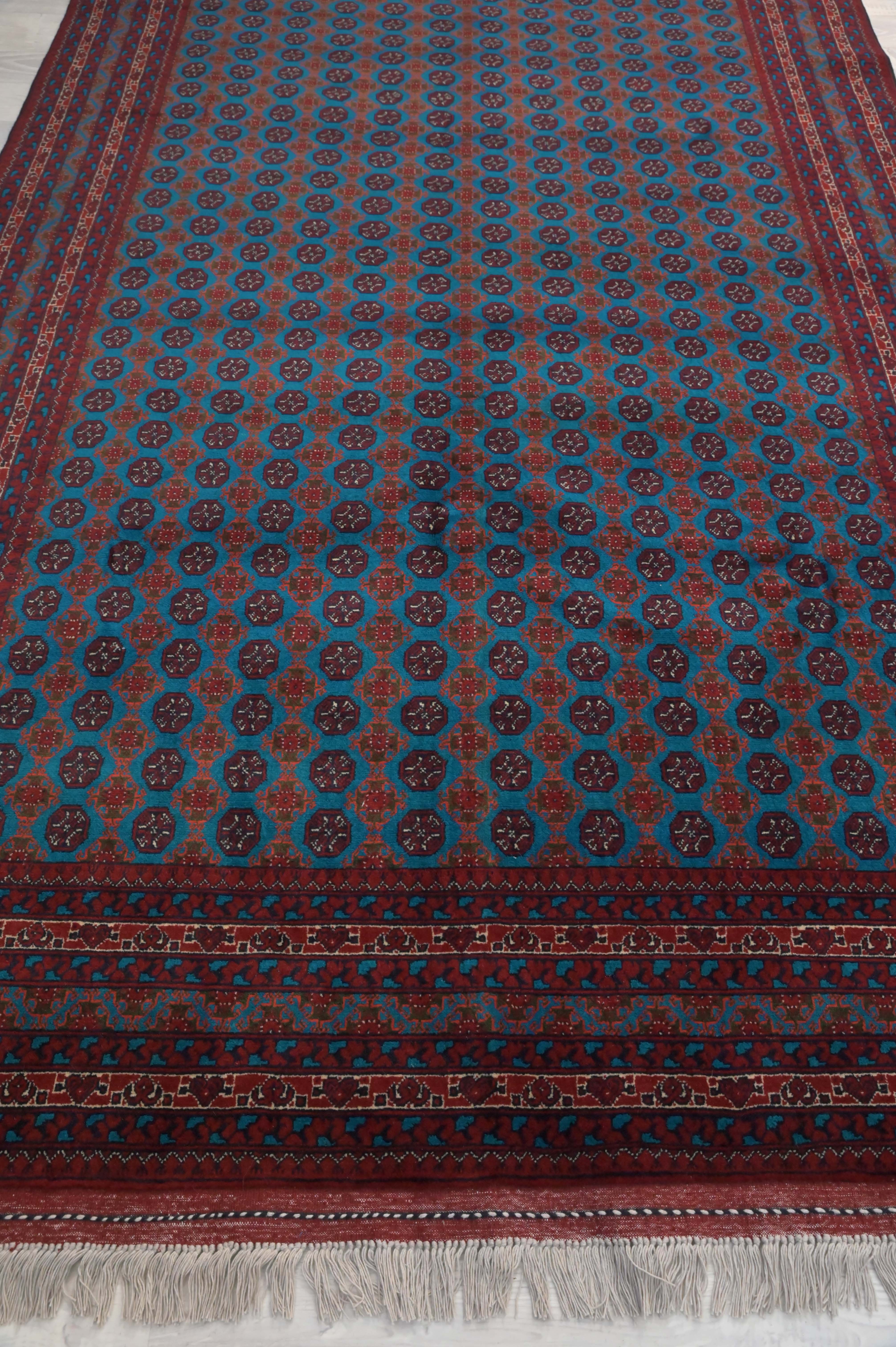 Blue Afghan Khoja Roshnai Wool Rug 244cm x 155cm