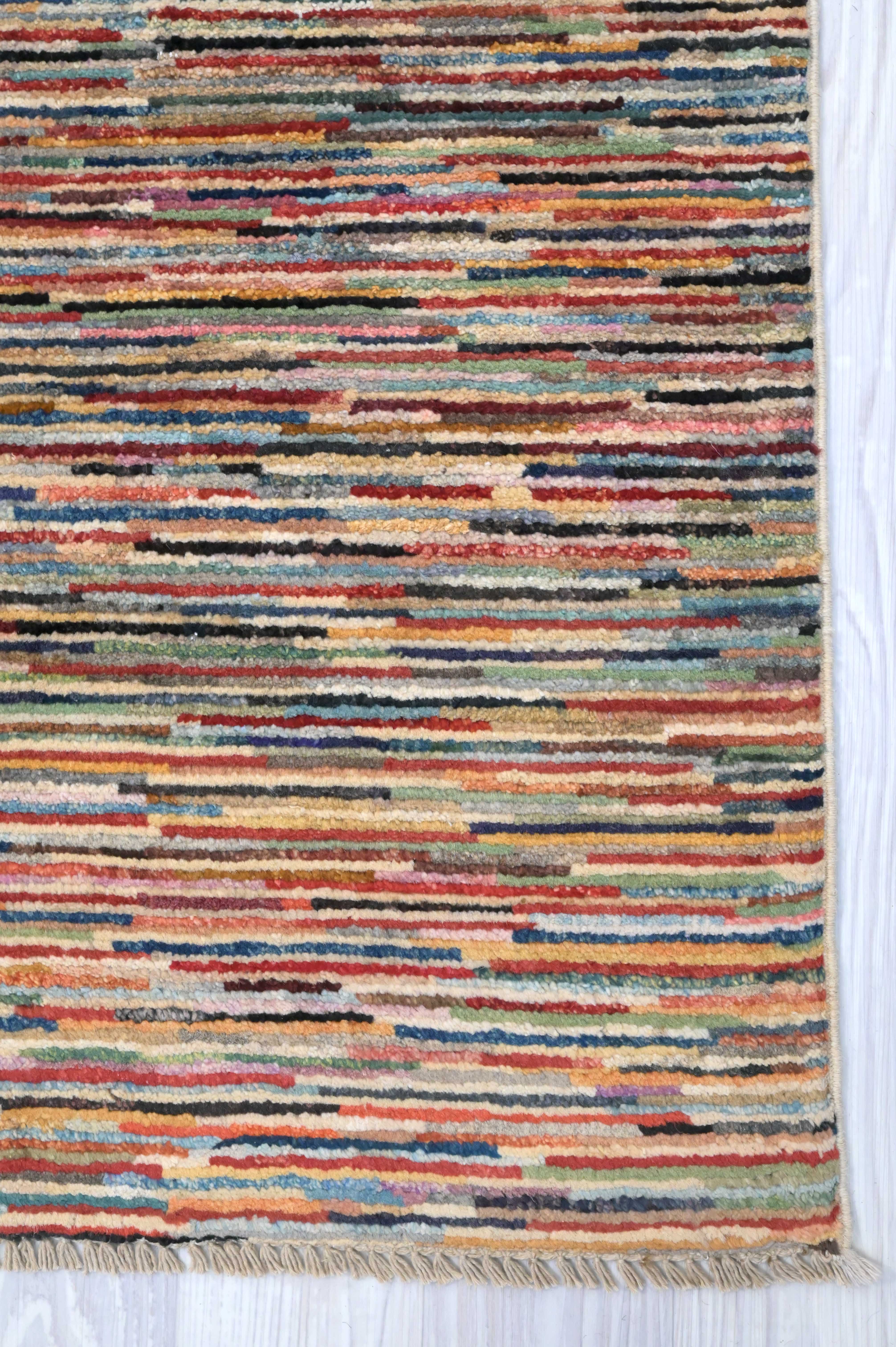 Multicolour Afghan Chobi Stripi Rug 292cm x 196cm