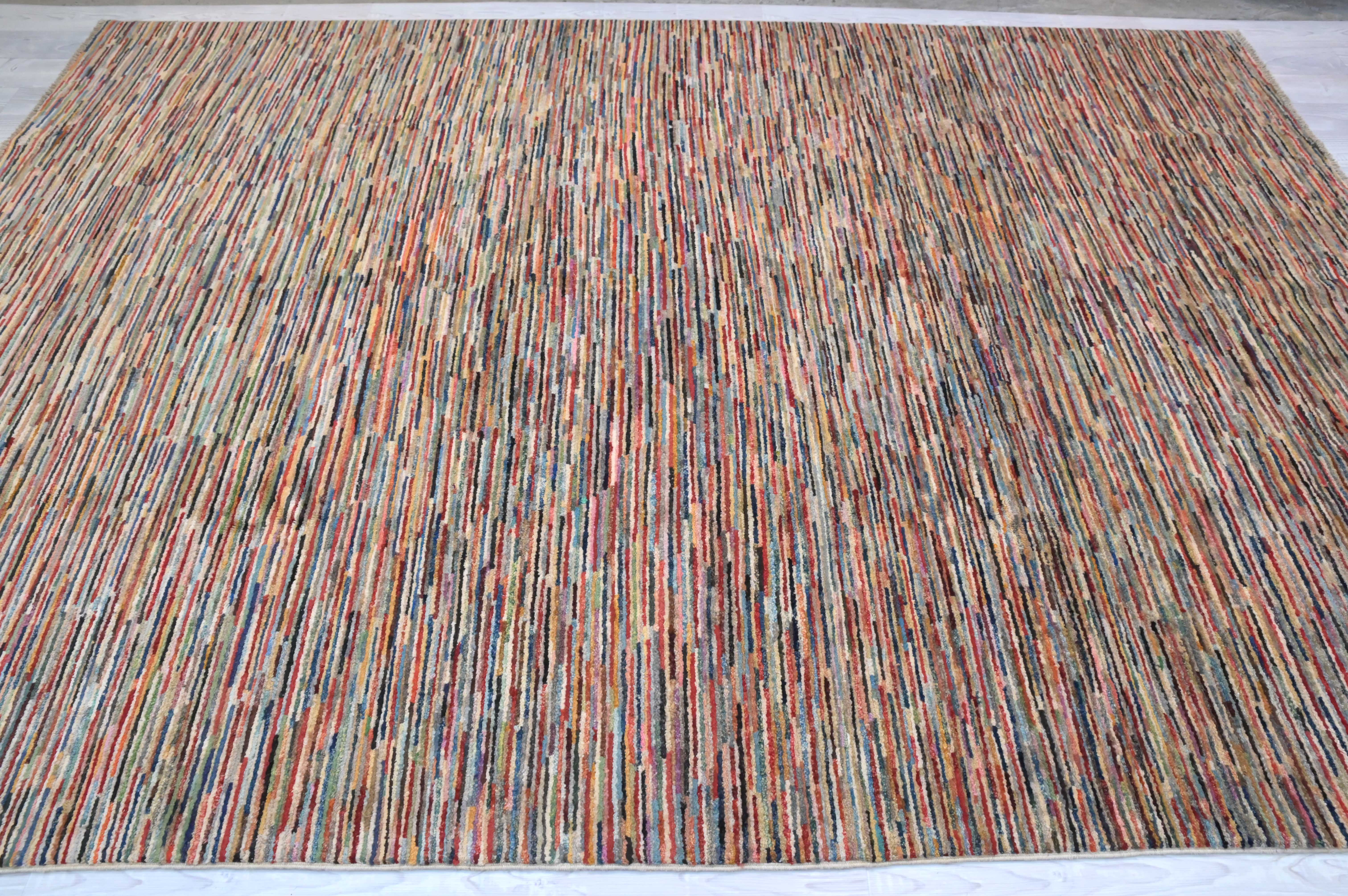 Multicolour Afghan Chobi Stripi Rug 292cm x 196cm