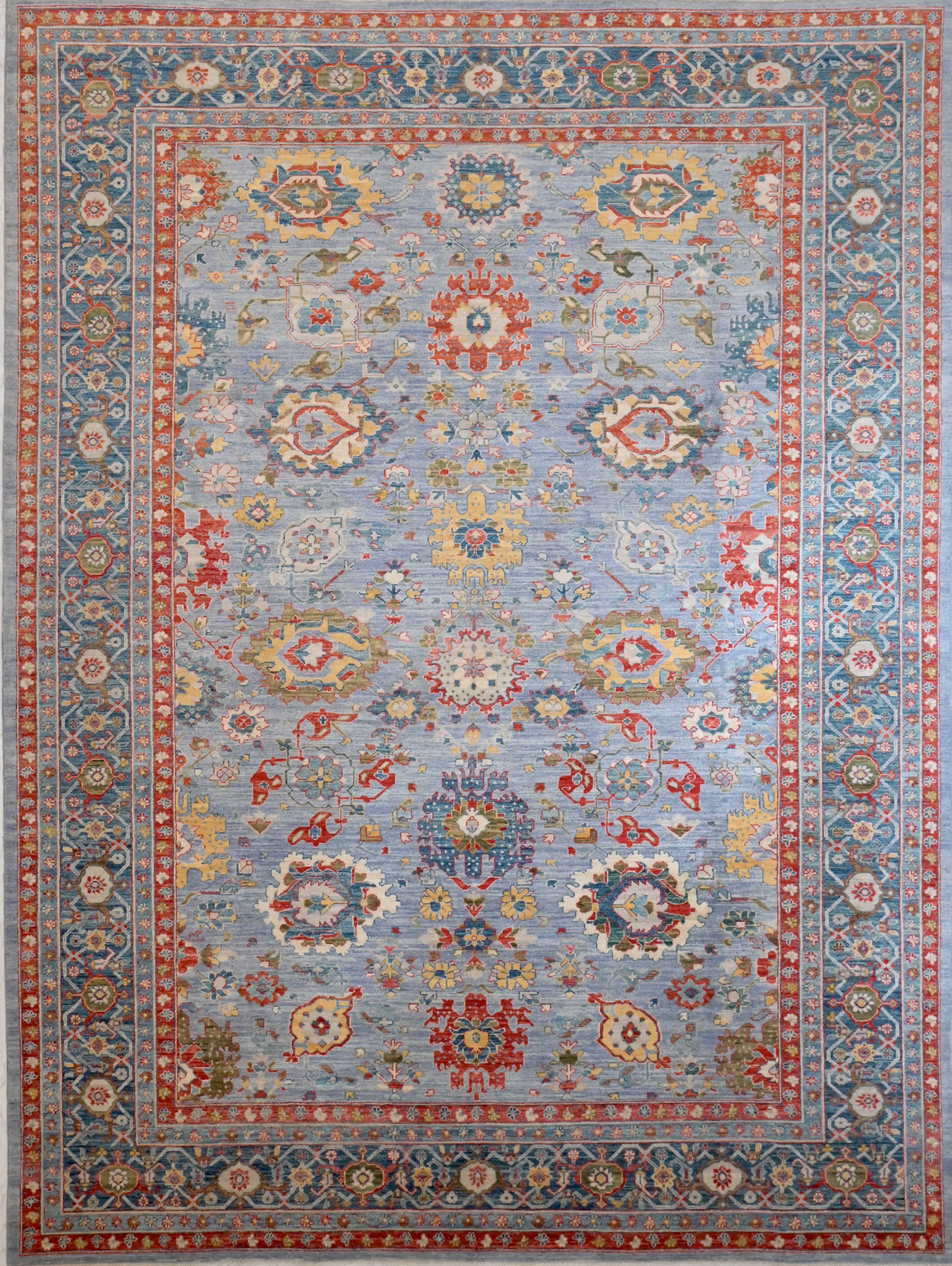 Light Blue Afghan Chobi Wool Rug 363cm x 275cm