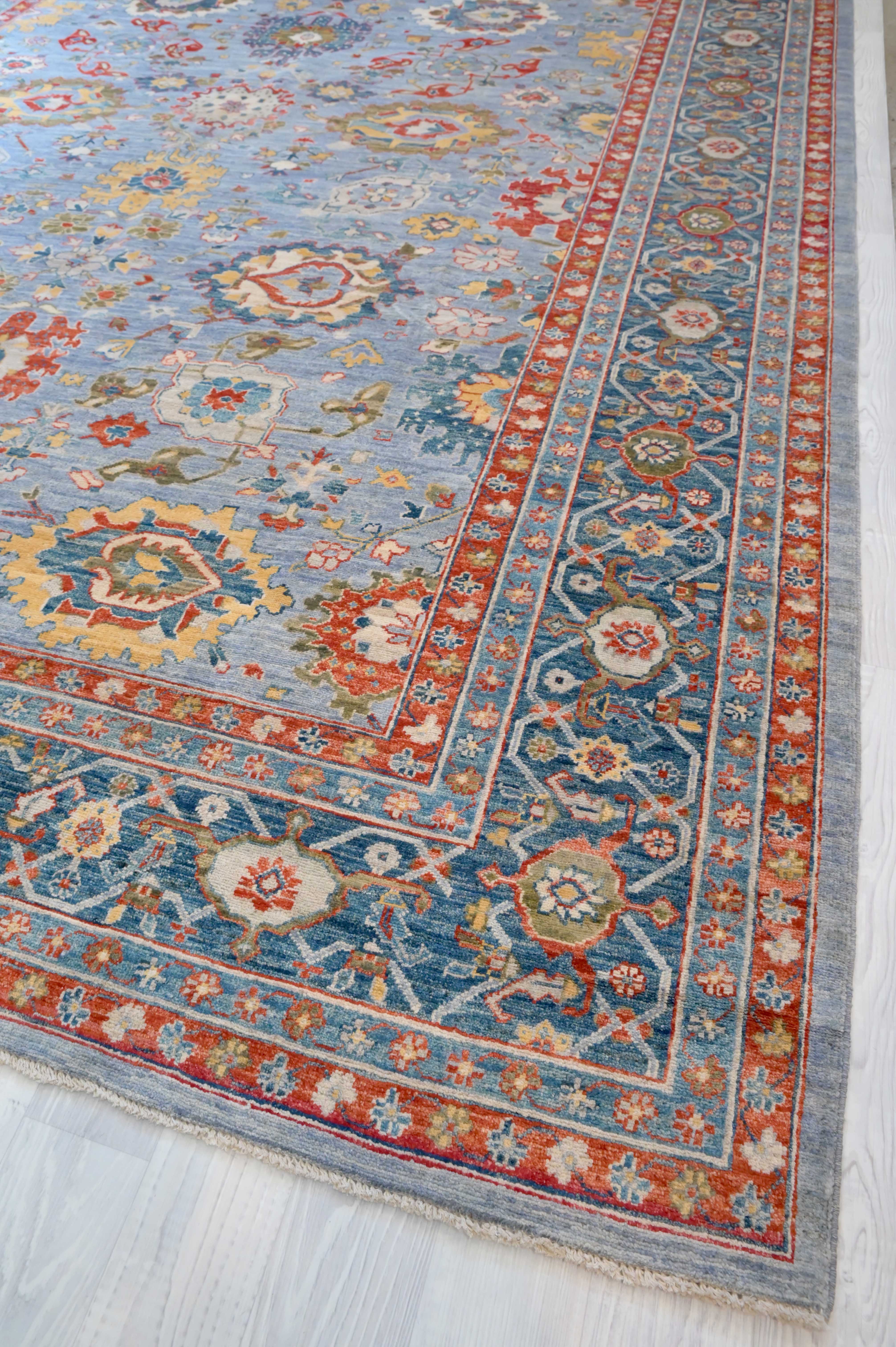 Light Blue Afghan Chobi Wool Rug 363cm x 275cm