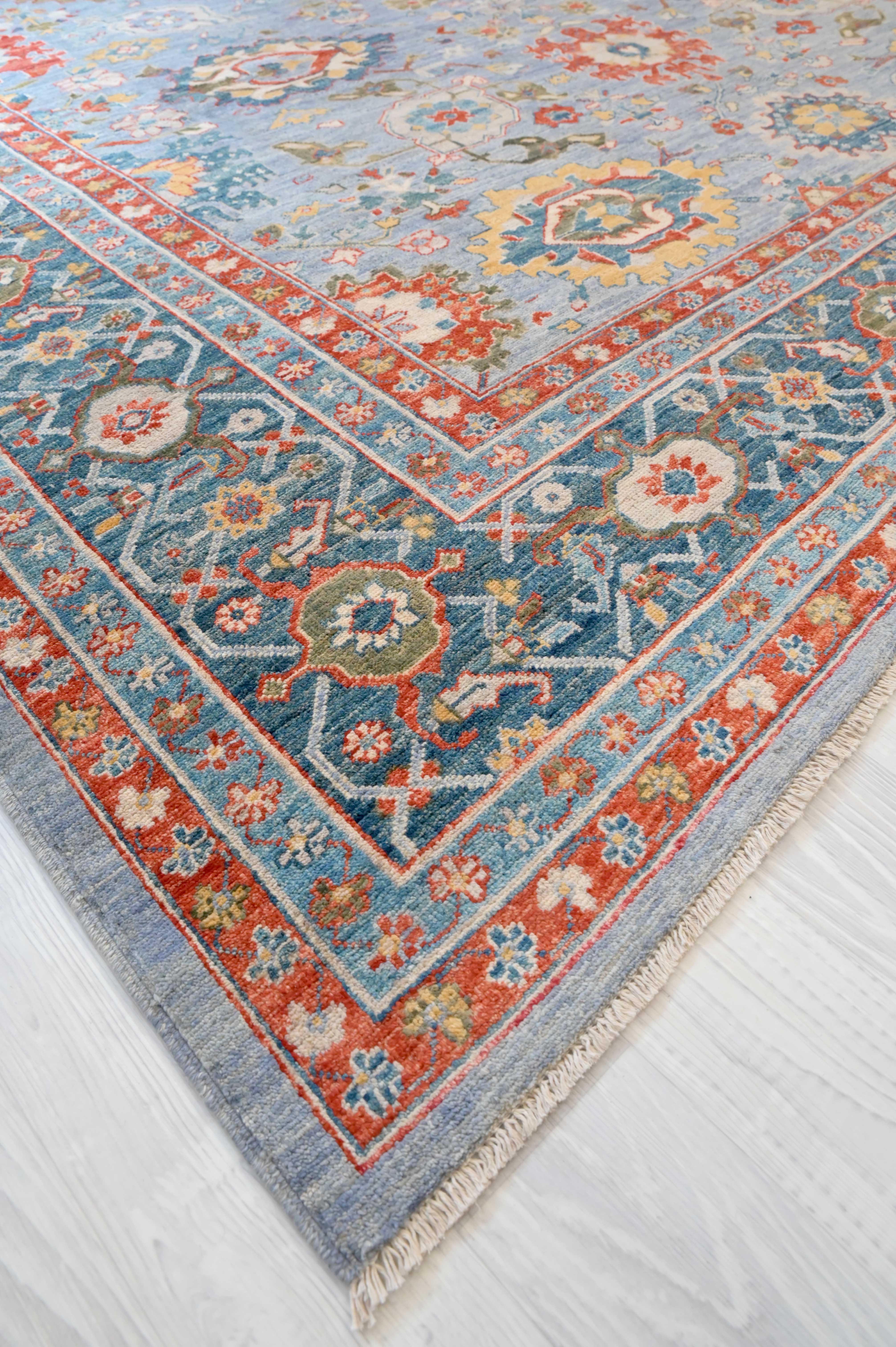 Light Blue Afghan Chobi Wool Rug 363cm x 275cm