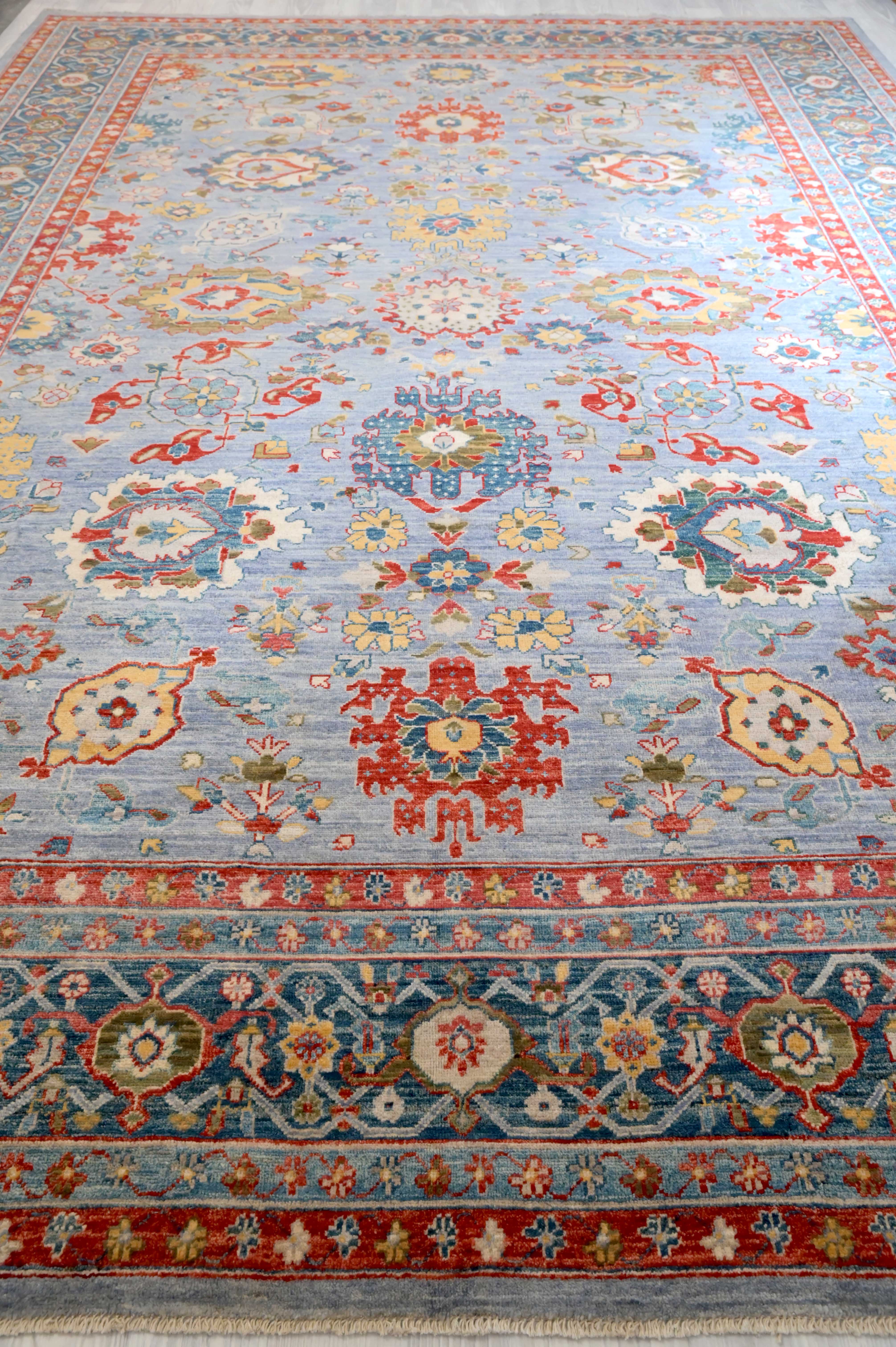 Light Blue Afghan Chobi Wool Rug 363cm x 275cm