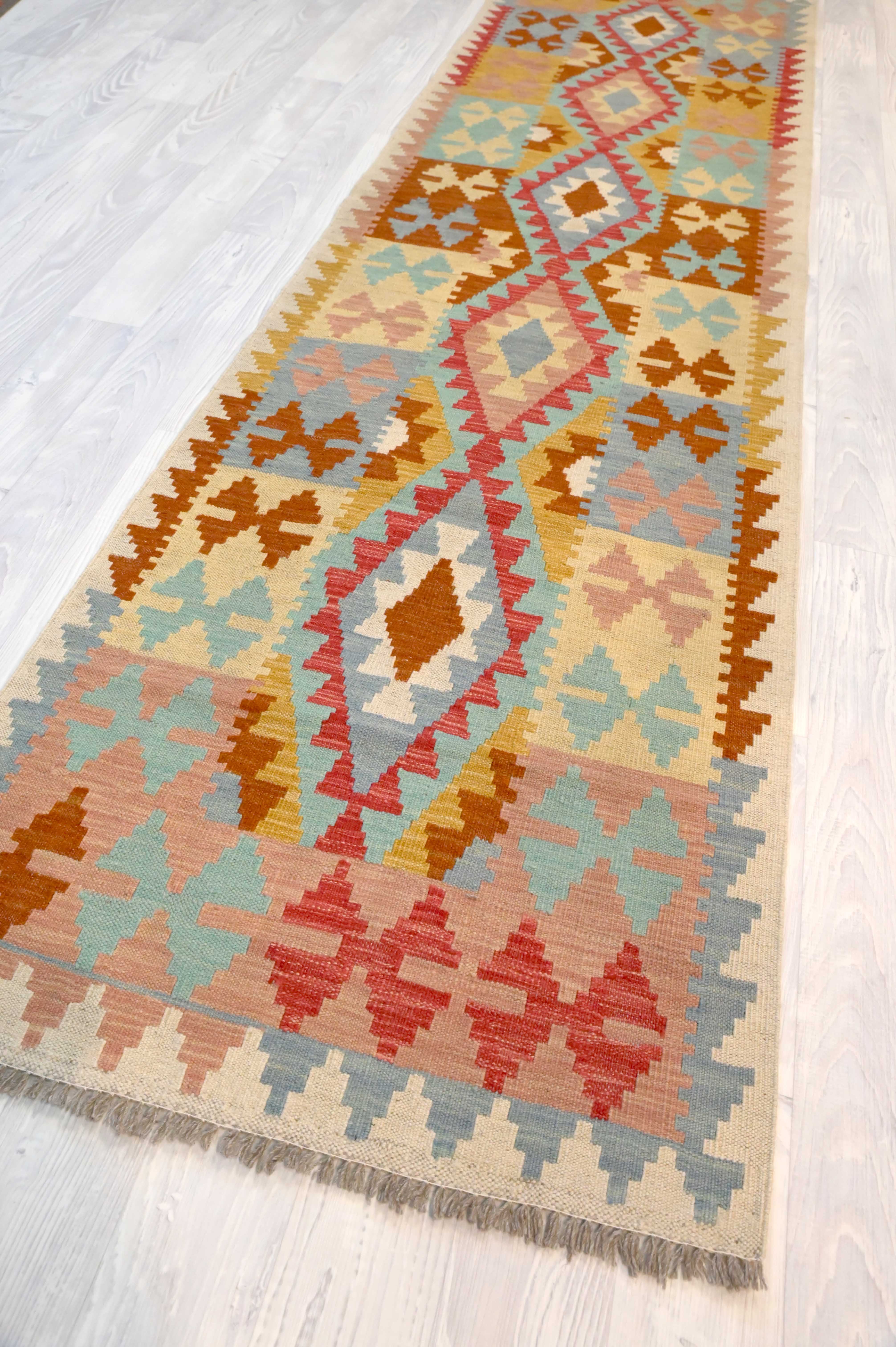 Multicolour Boho Kilim Runner 306cm x 84cm