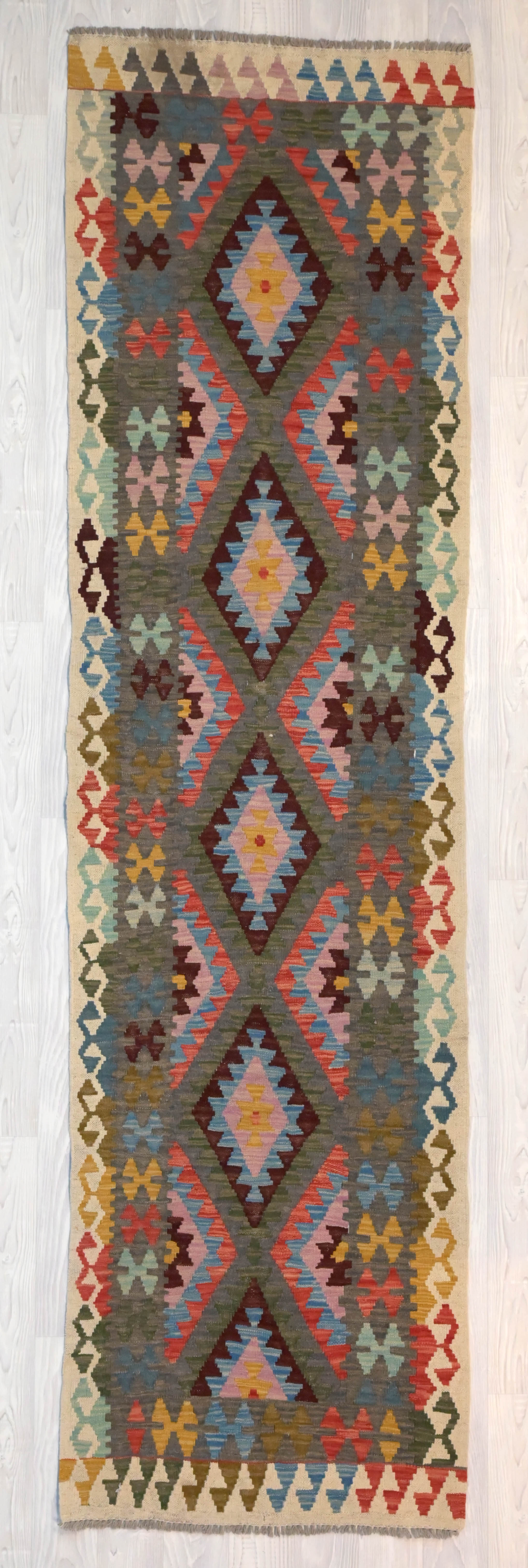 Multicolour Boho Kilim Runner 288cm x 77cm