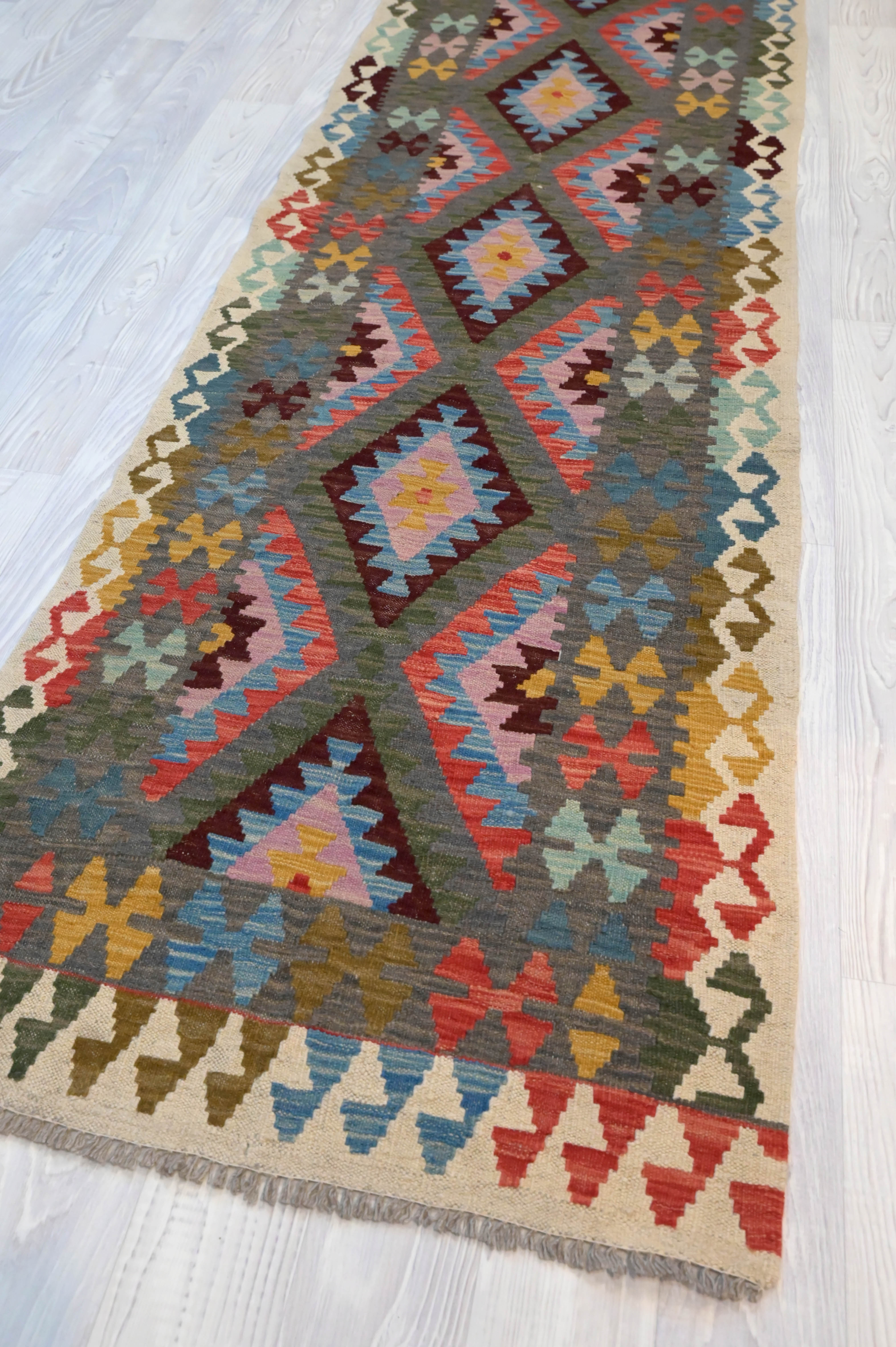 Multicolour Boho Kilim Runner 288cm x 77cm