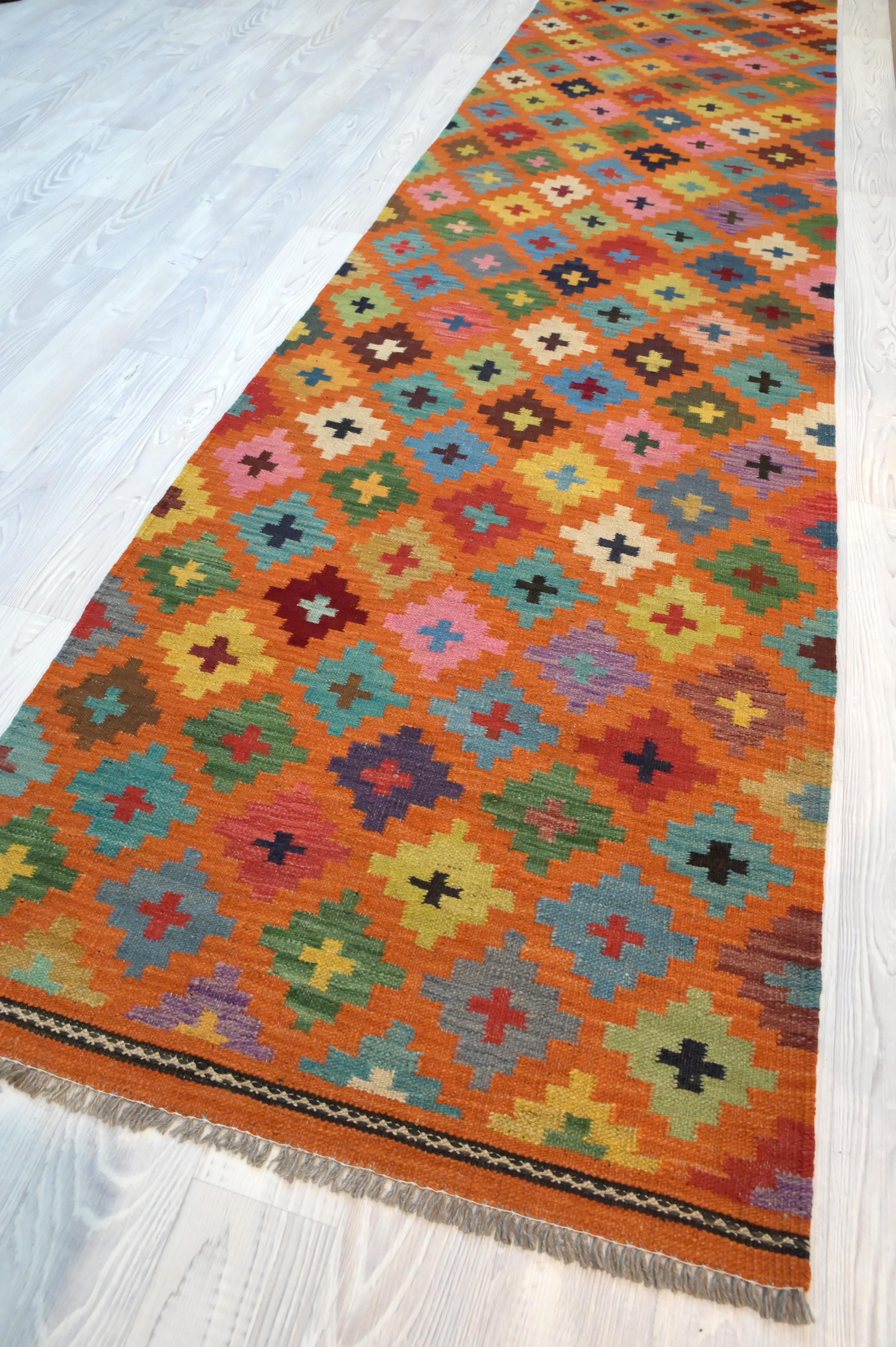 Terracotta Boho Kilim Runner 400cm x 85m