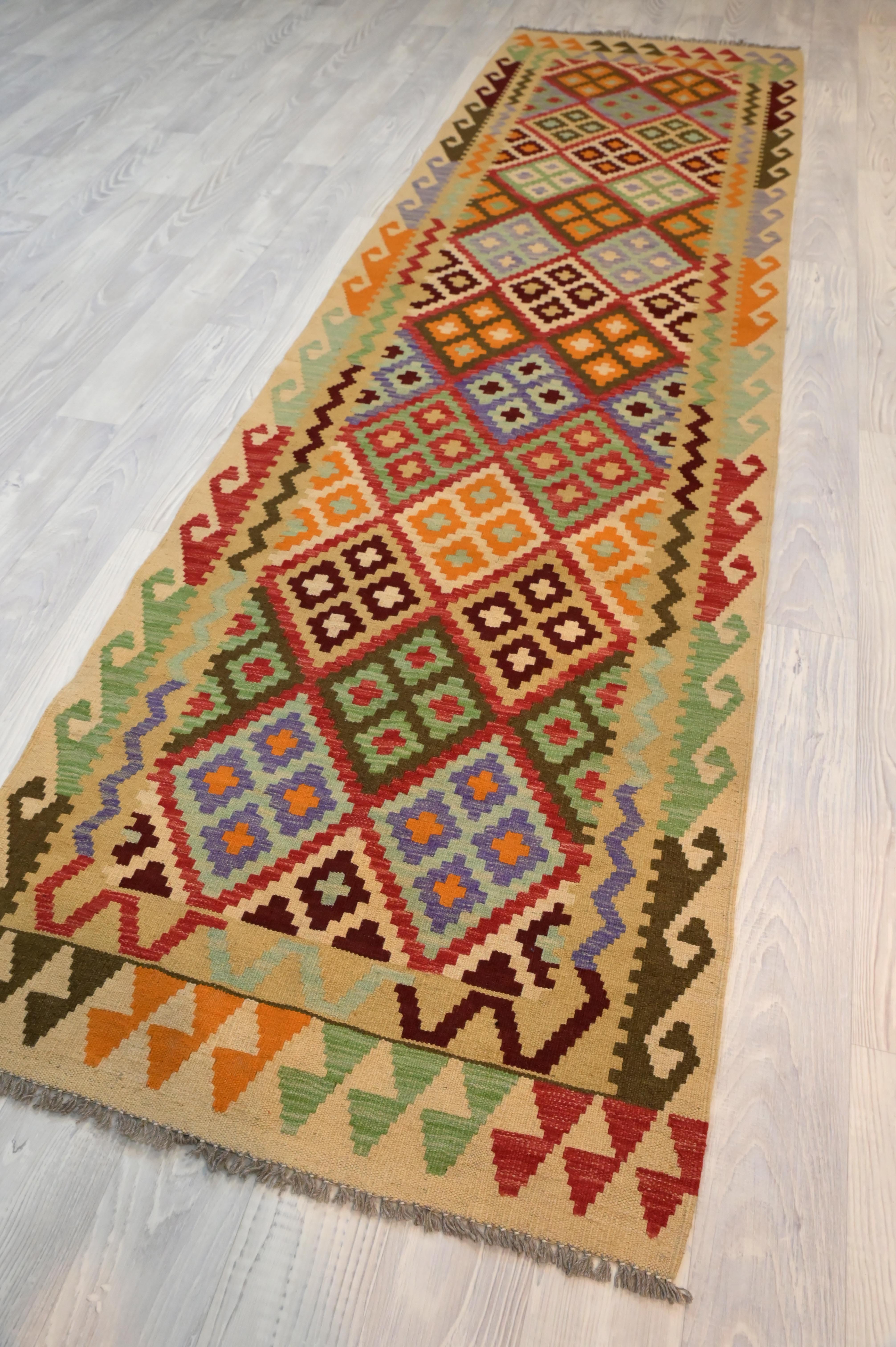 Multicolour Boho Kilim Runner 300cm x 83cm