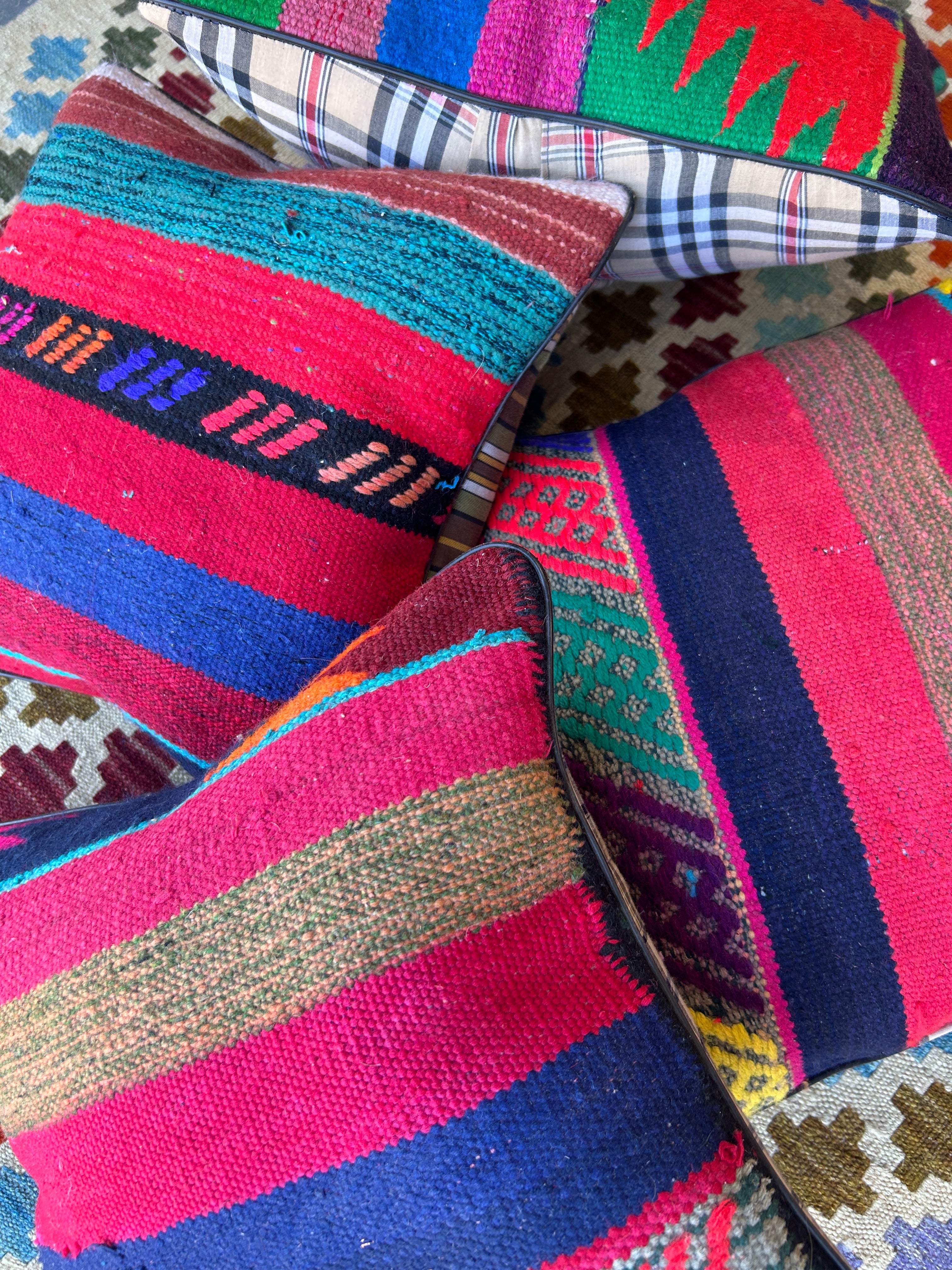 Multicolour Persian Wool Kilim Cushions - 4 Filled Pieces