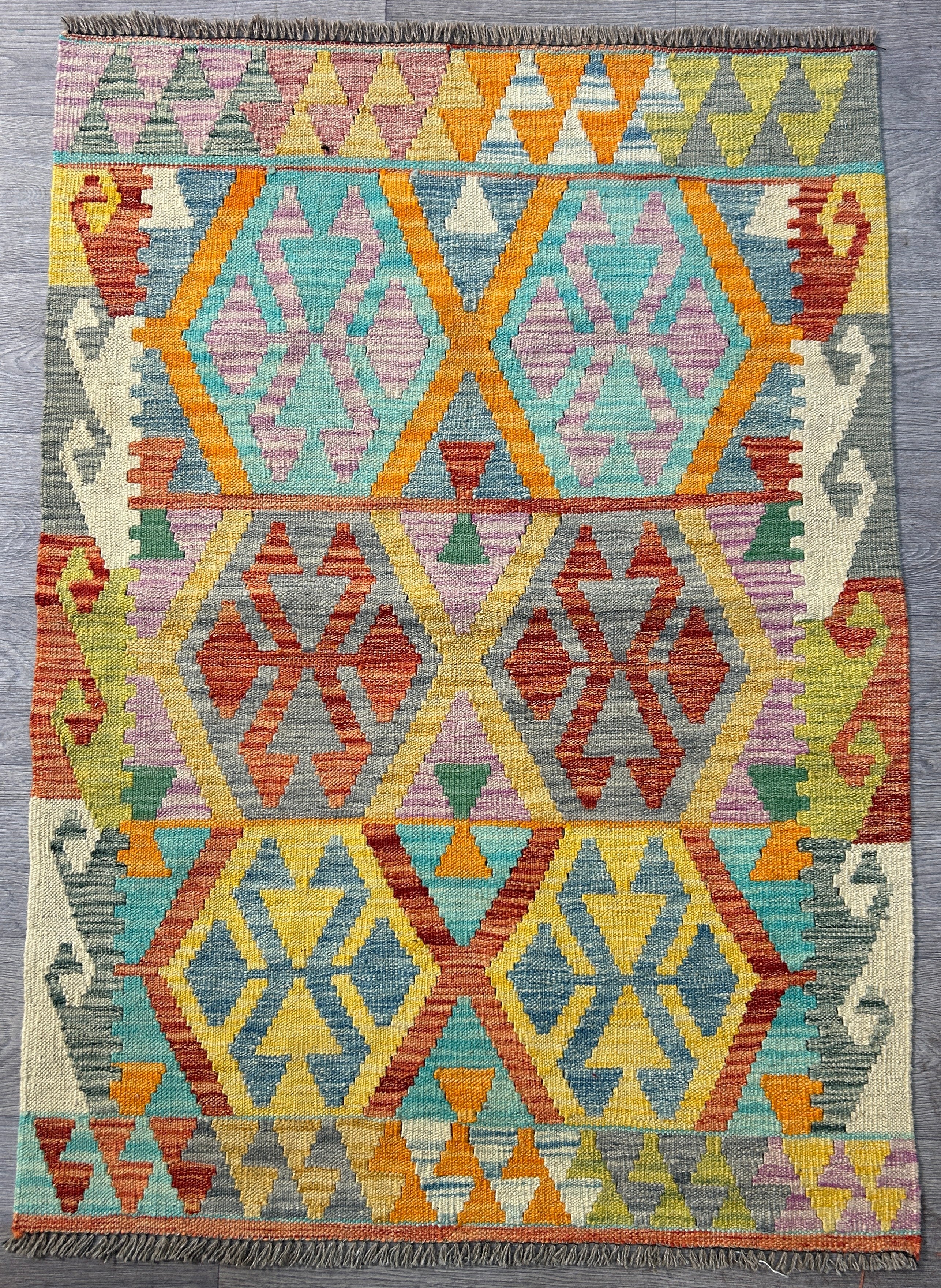 Boho Veg Dye Afghan Kilim Wool Rug  142cm x 101cm