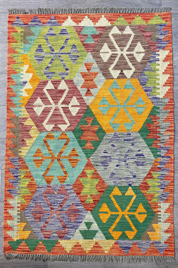 Boho Veg Dye Afghan Kilim Wool Rug  151cm x 104cm