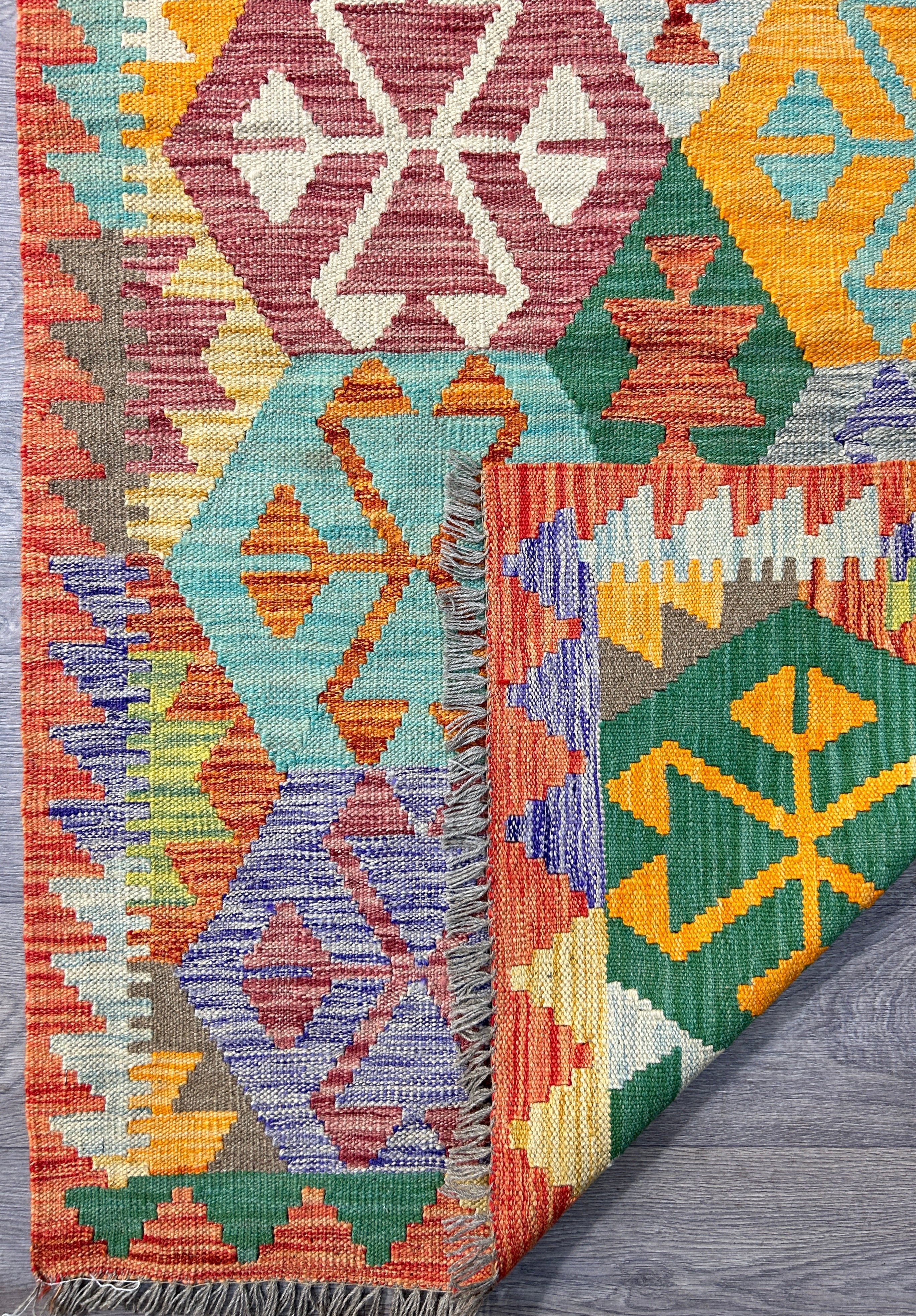 Boho Veg Dye Afghan Kilim Wool Rug  151cm x 104cm