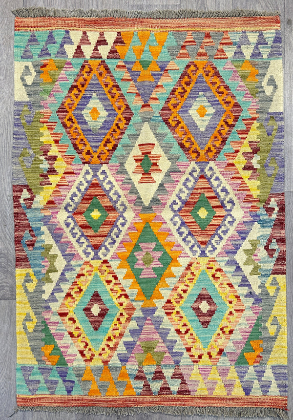 Multicolour Veg Dye Boho Afghan Wool Kilim 149cm x 103cm K955