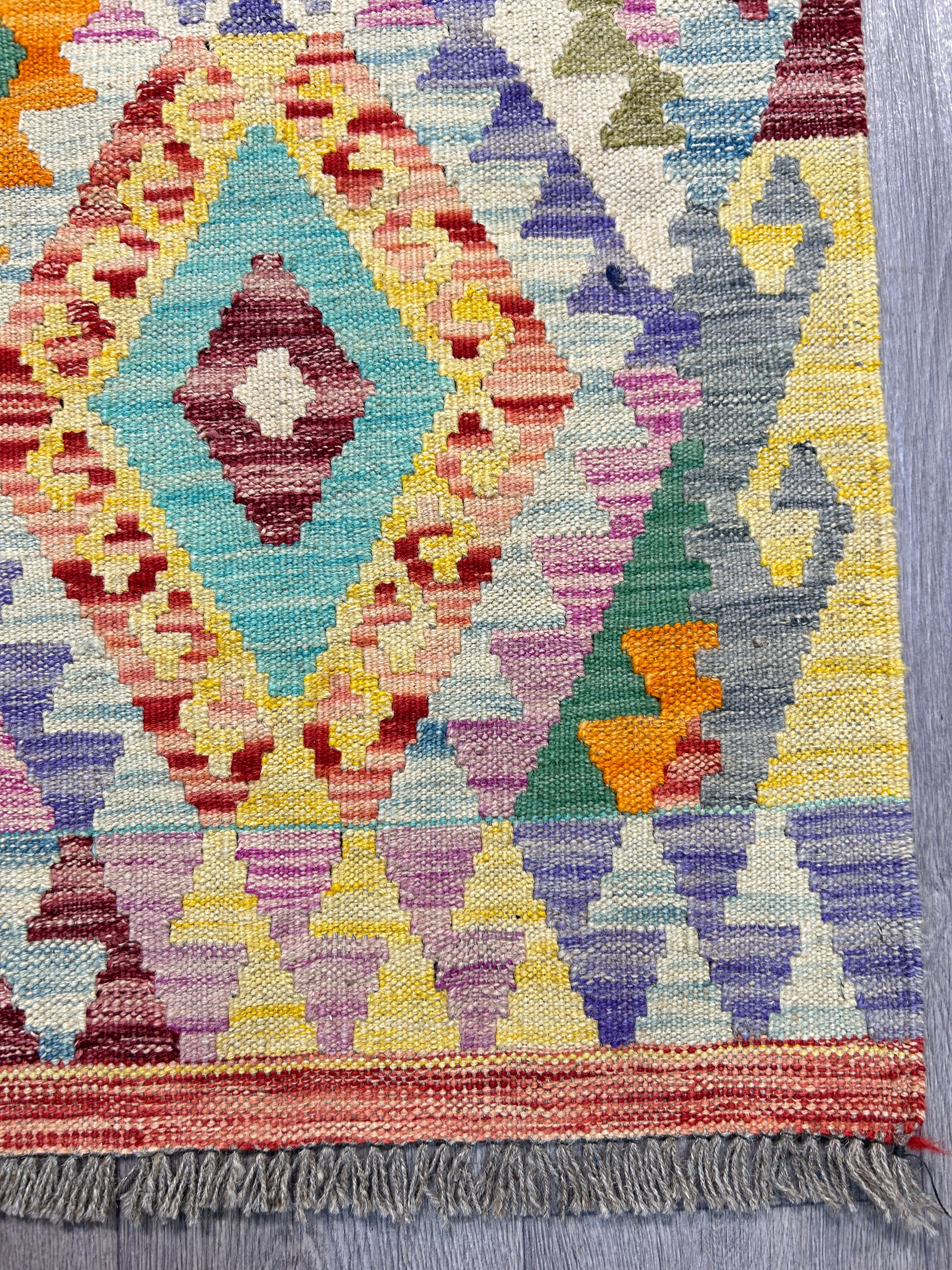 Multicolour Veg Dye Boho Afghan Wool Kilim 149cm x 103cm K955