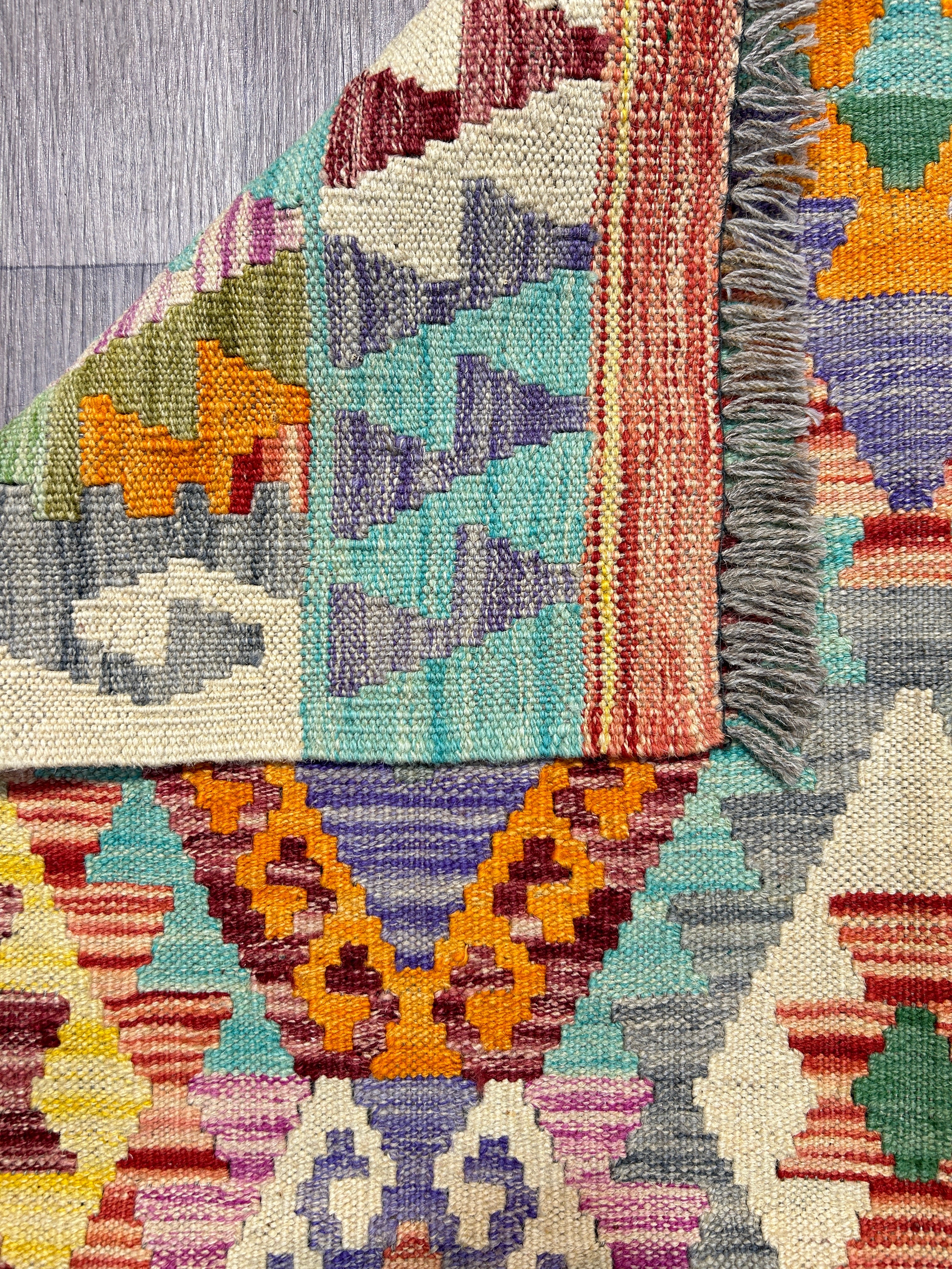 Multicolour Veg Dye Boho Afghan Wool Kilim 149cm x 103cm K955