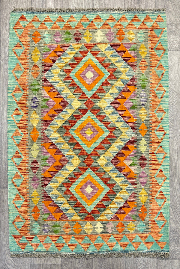 Multicolour Veg Dye Boho Afghan Wool Kilim 155cm x 102cm