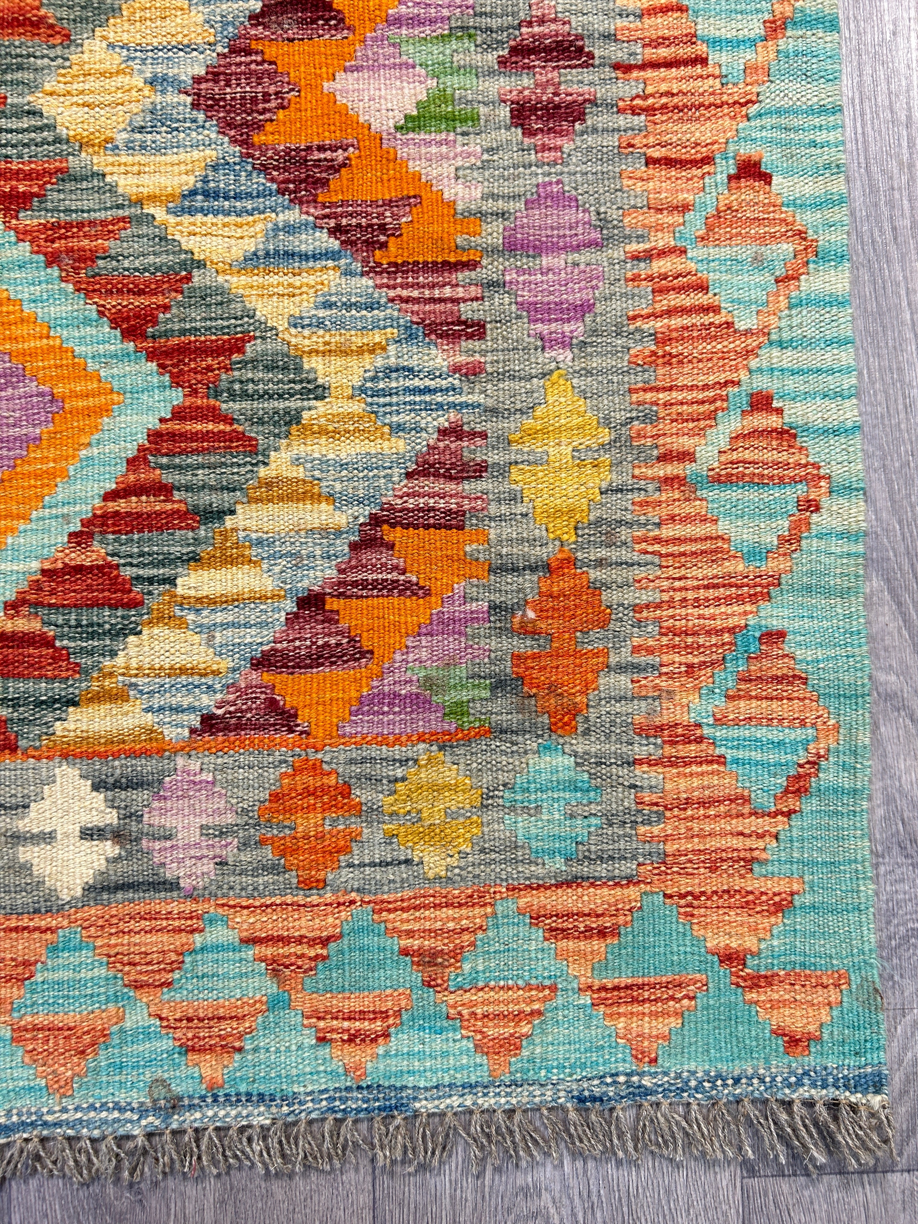 Multicolour Veg Dye Boho Afghan Wool Kilim 155cm x 102cm