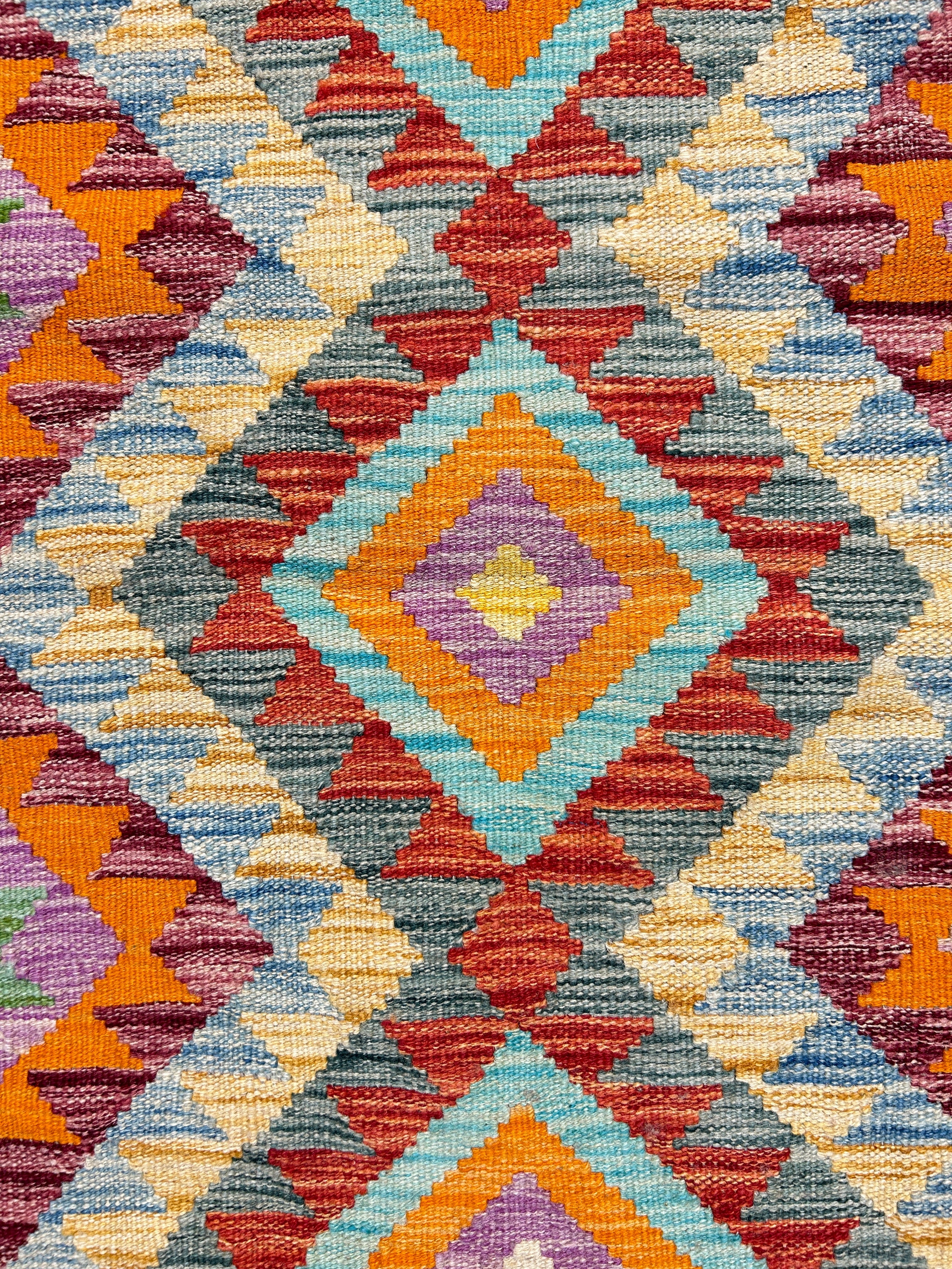 Multicolour Veg Dye Boho Afghan Wool Kilim 155cm x 102cm