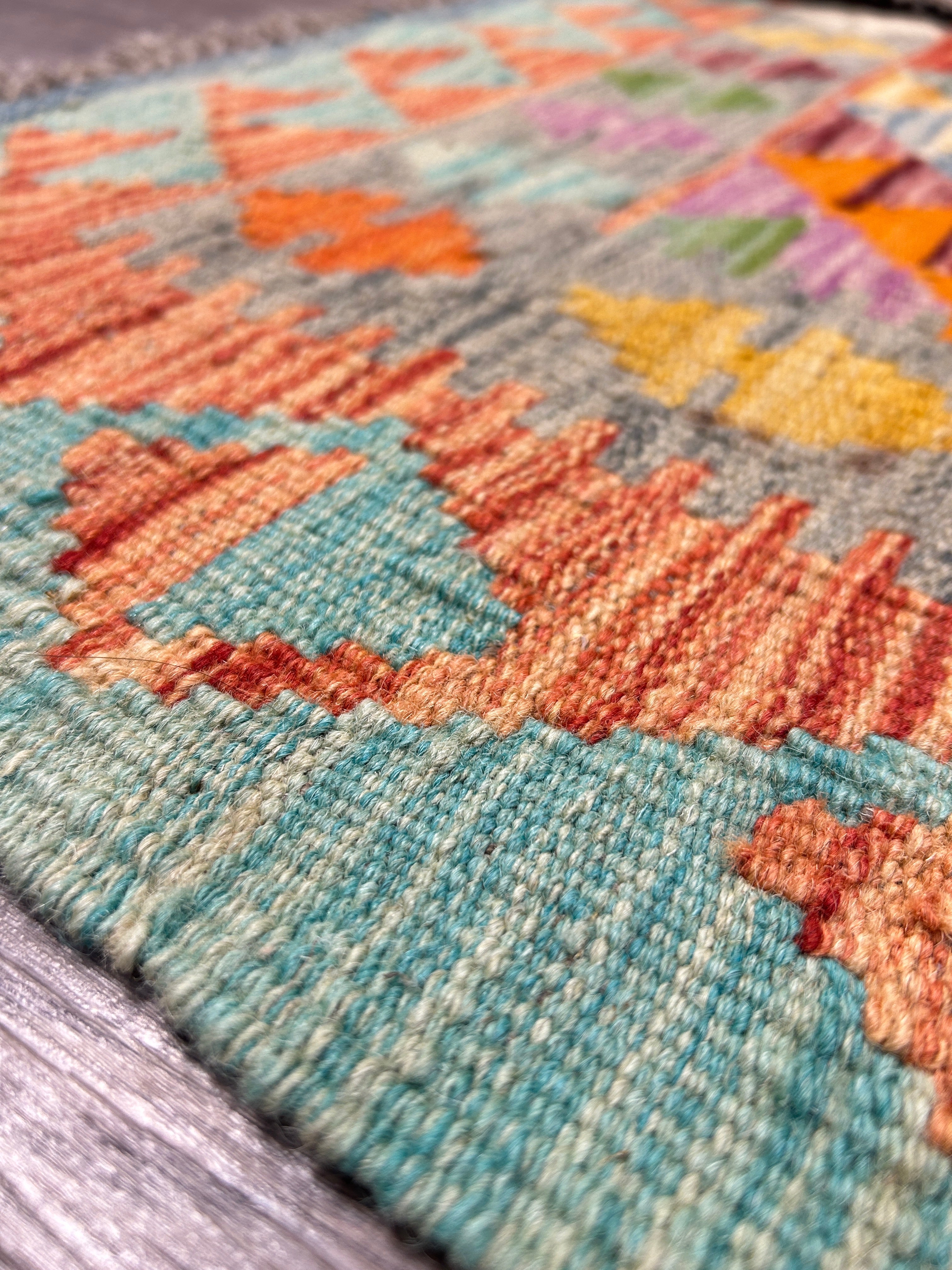 Multicolour Veg Dye Boho Afghan Wool Kilim 155cm x 102cm