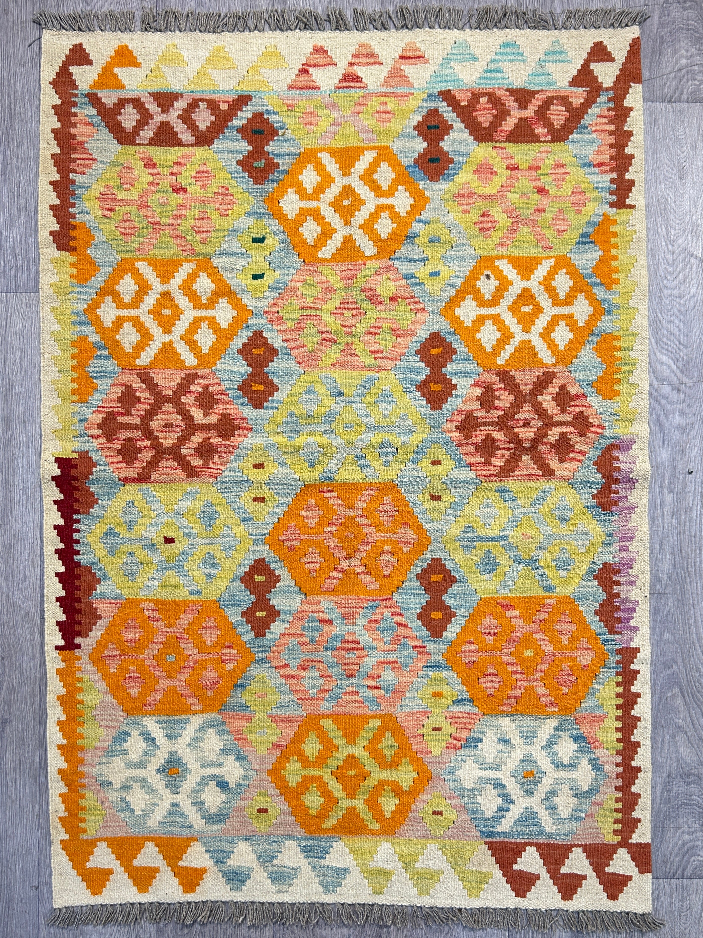 Multicolour Veg Dye Boho Afghan Wool Kilim 151cm x 103cm