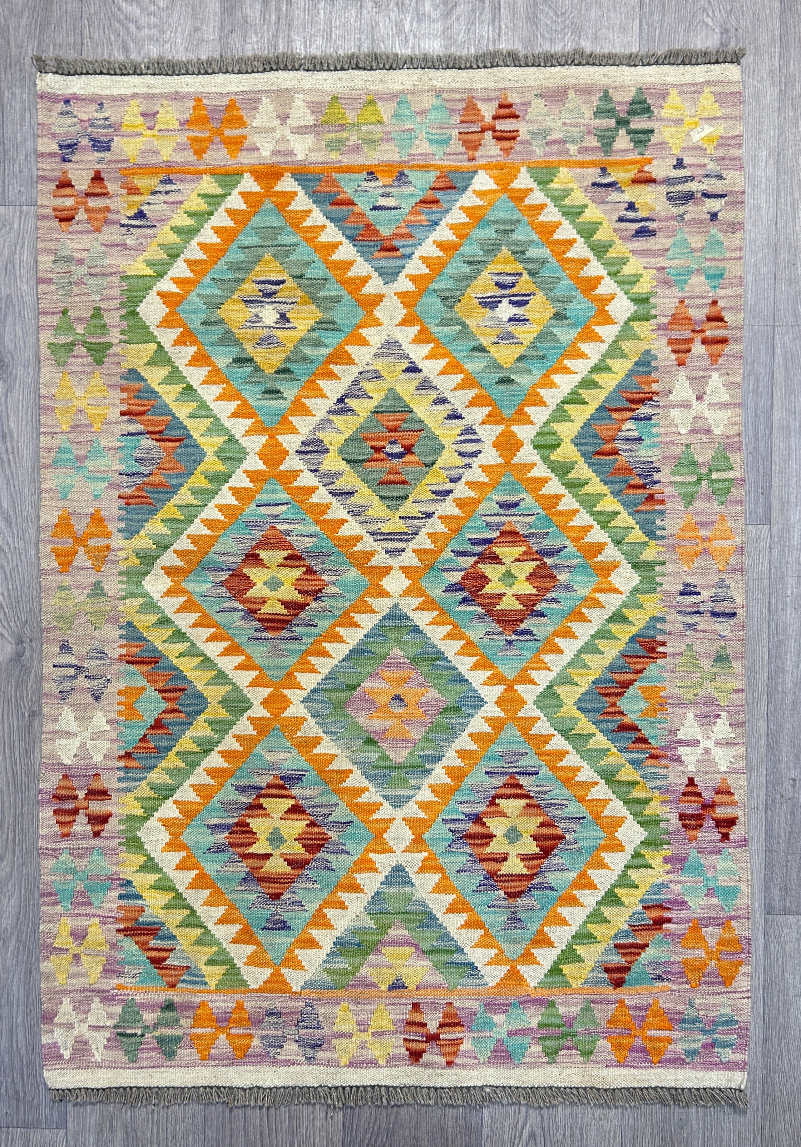 Multicolour Veg Dye Boho Afghan Wool Kilim 146cm x 102cm