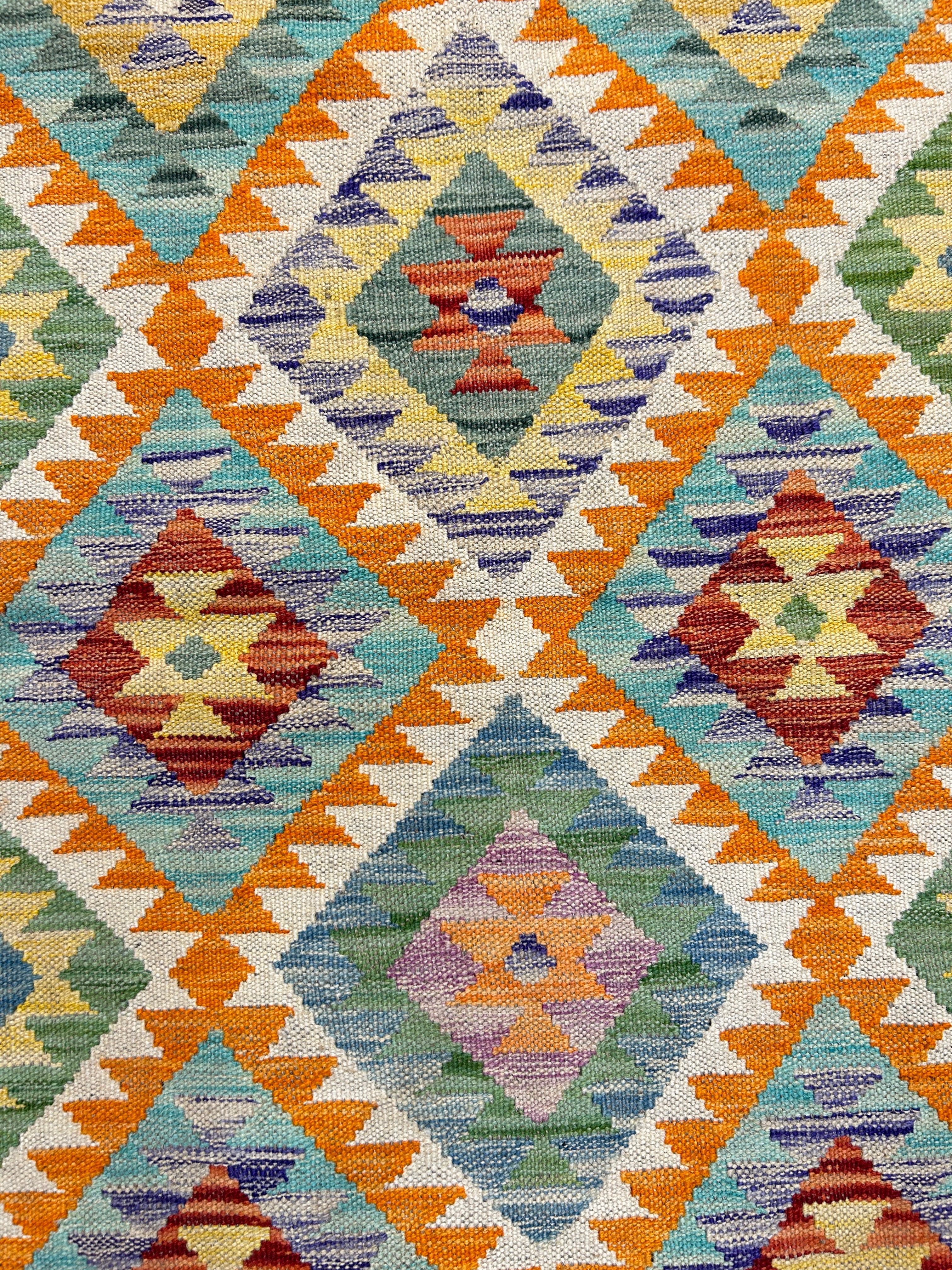 Multicolour Veg Dye Boho Afghan Wool Kilim 146cm x 102cm