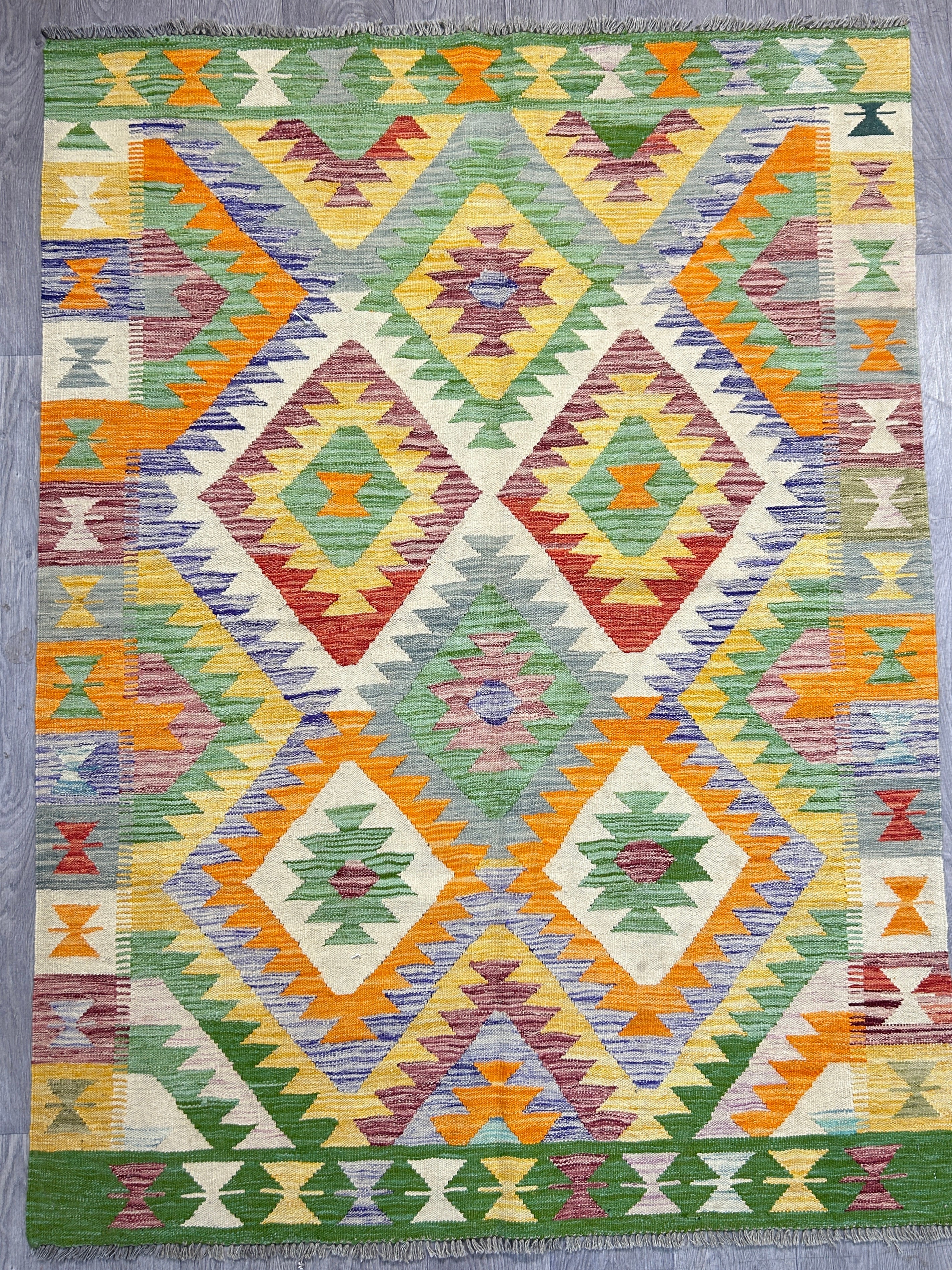 Multicolour Veg Dye Boho Afghan Wool Kilim 209cm x 153cm