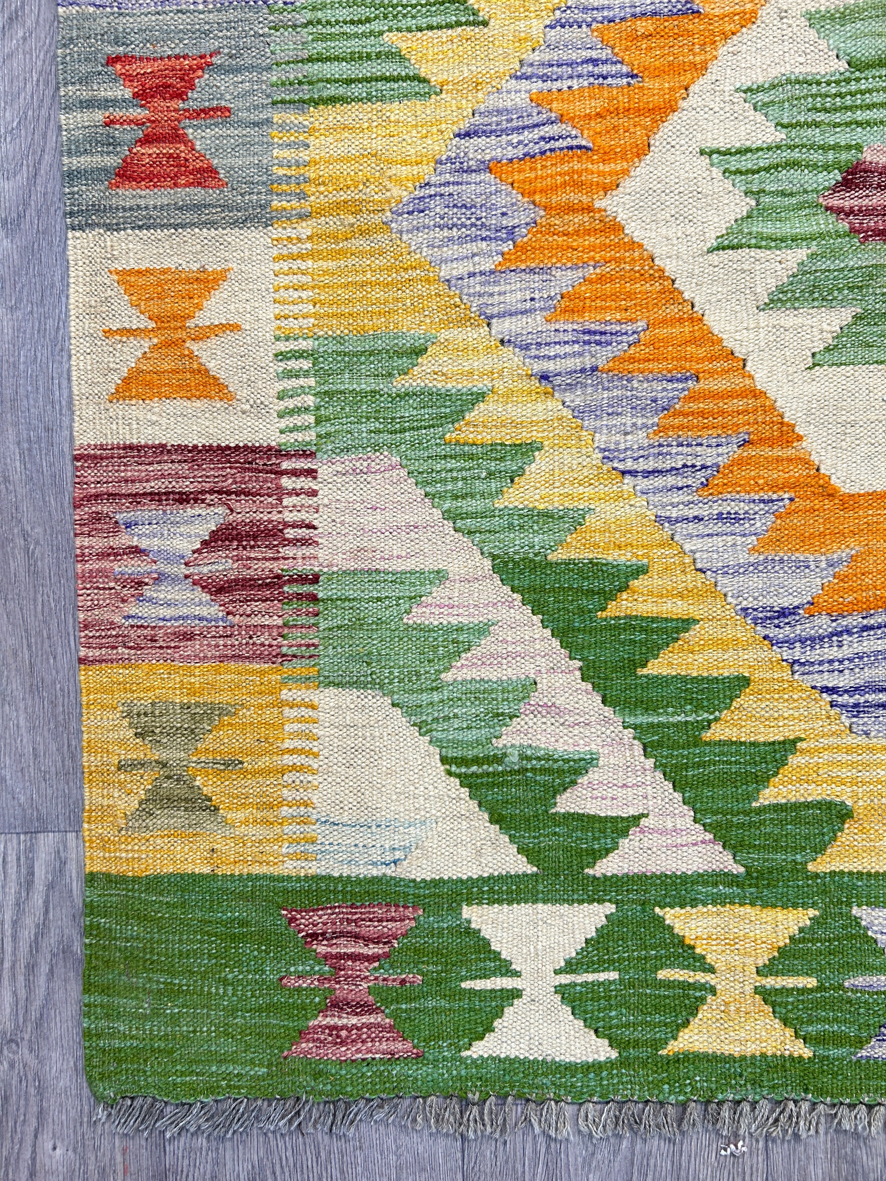 Multicolour Veg Dye Boho Afghan Wool Kilim 209cm x 153cm