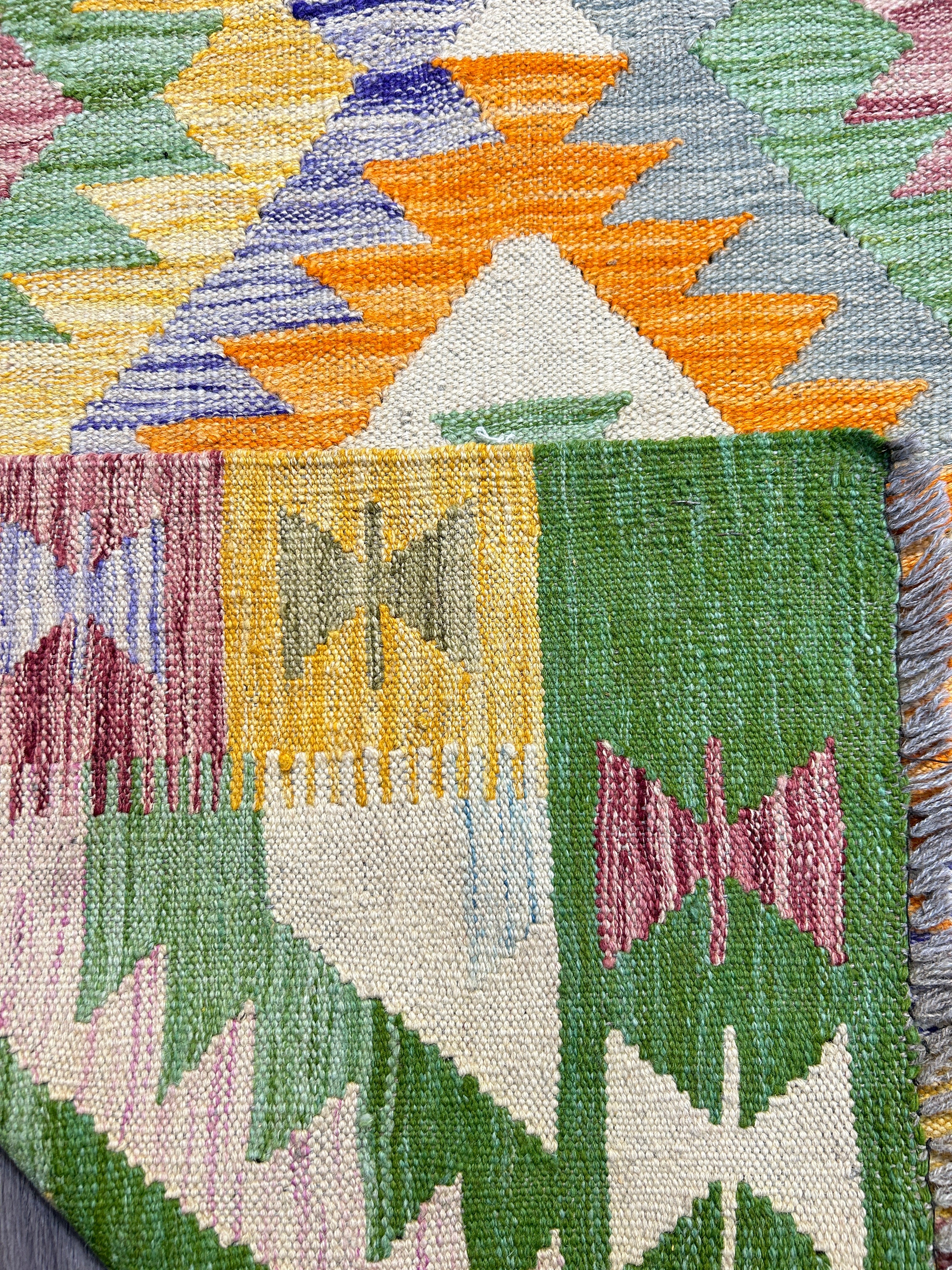 Multicolour Veg Dye Boho Afghan Wool Kilim 209cm x 153cm