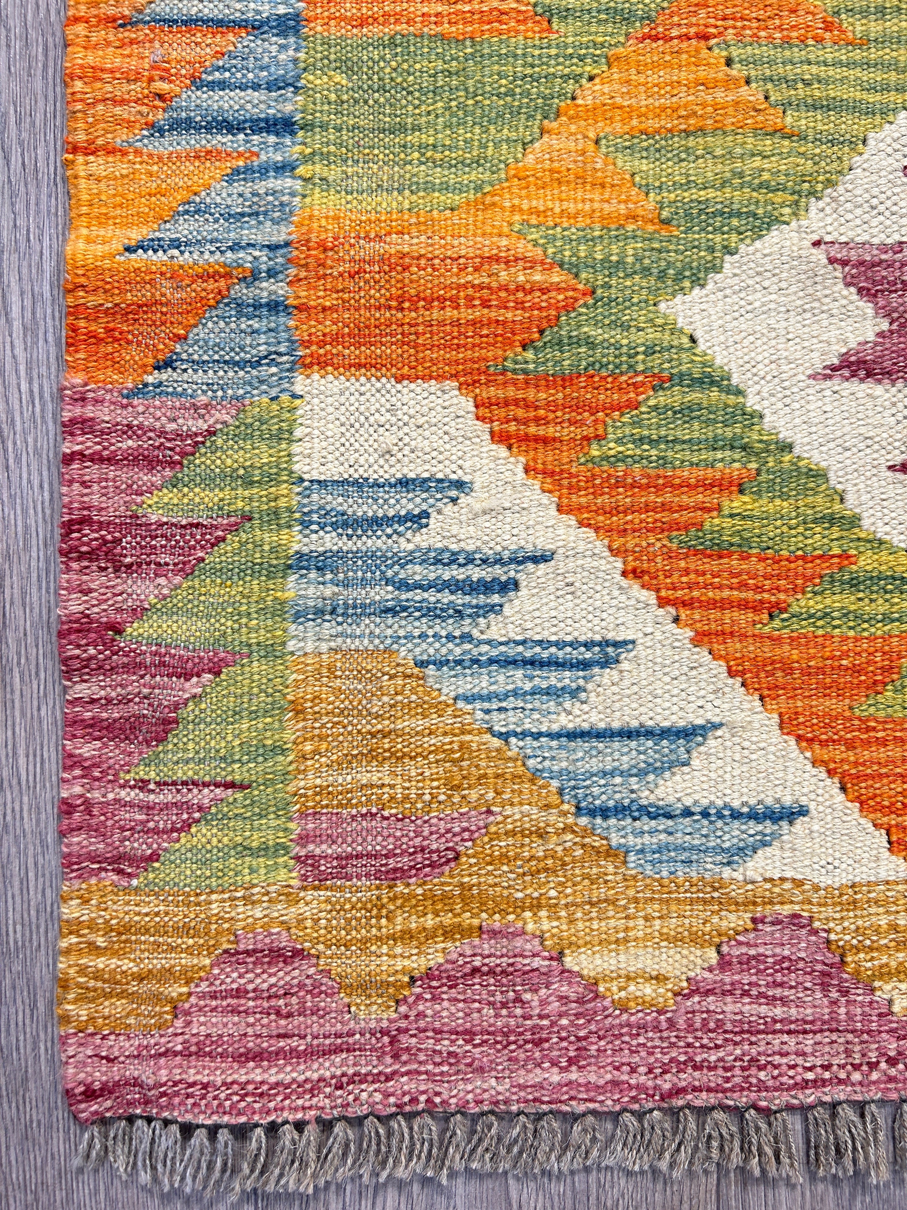 Boho Veg Dye Afghan Kilim Wool Rug  115cm x 86cm