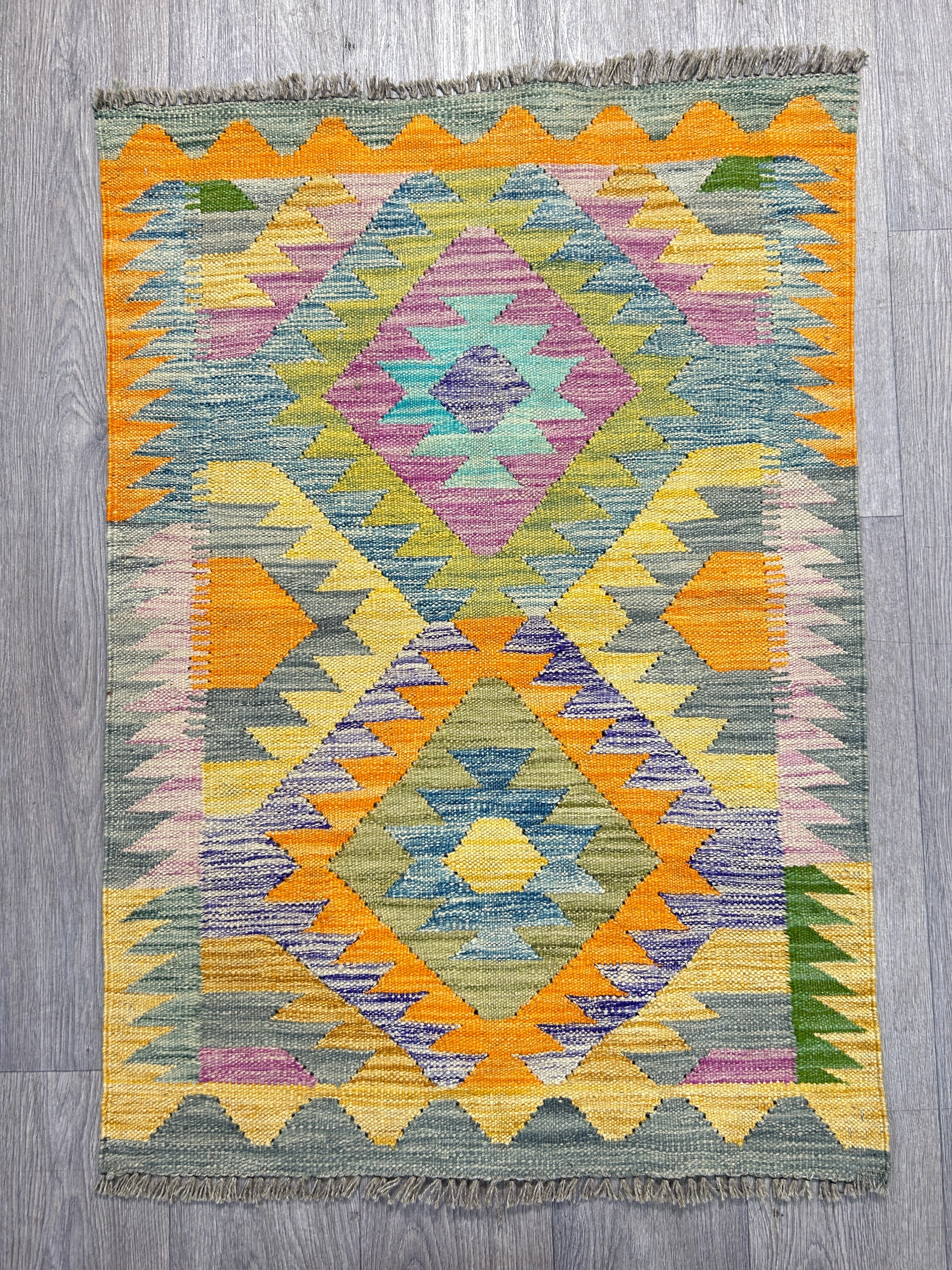 Boho Veg Dye Afghan Kilim Wool Rug  117cm x 84cm