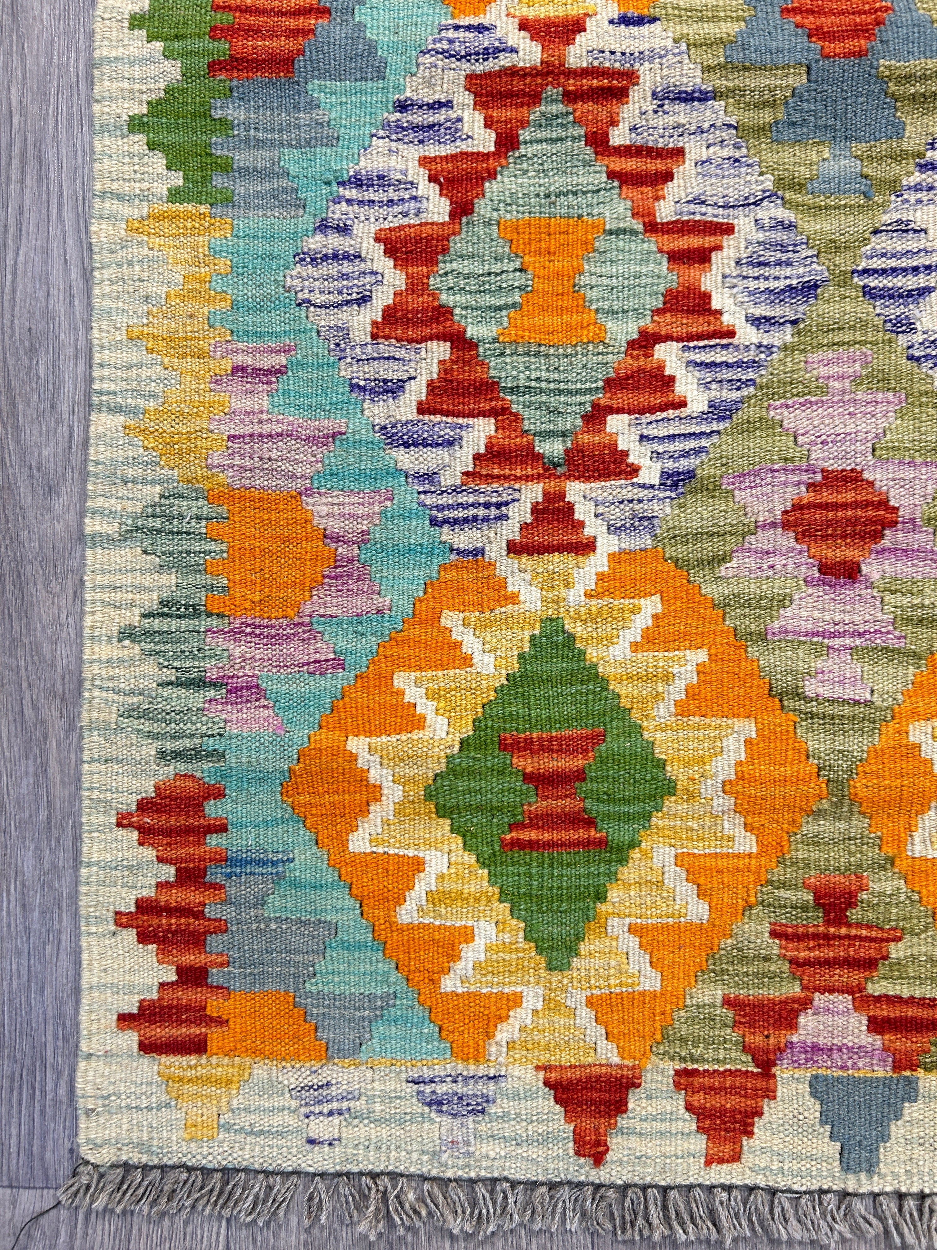 Boho Veg Dye Afghan Kilim Wool Runner 248cm x 83cm