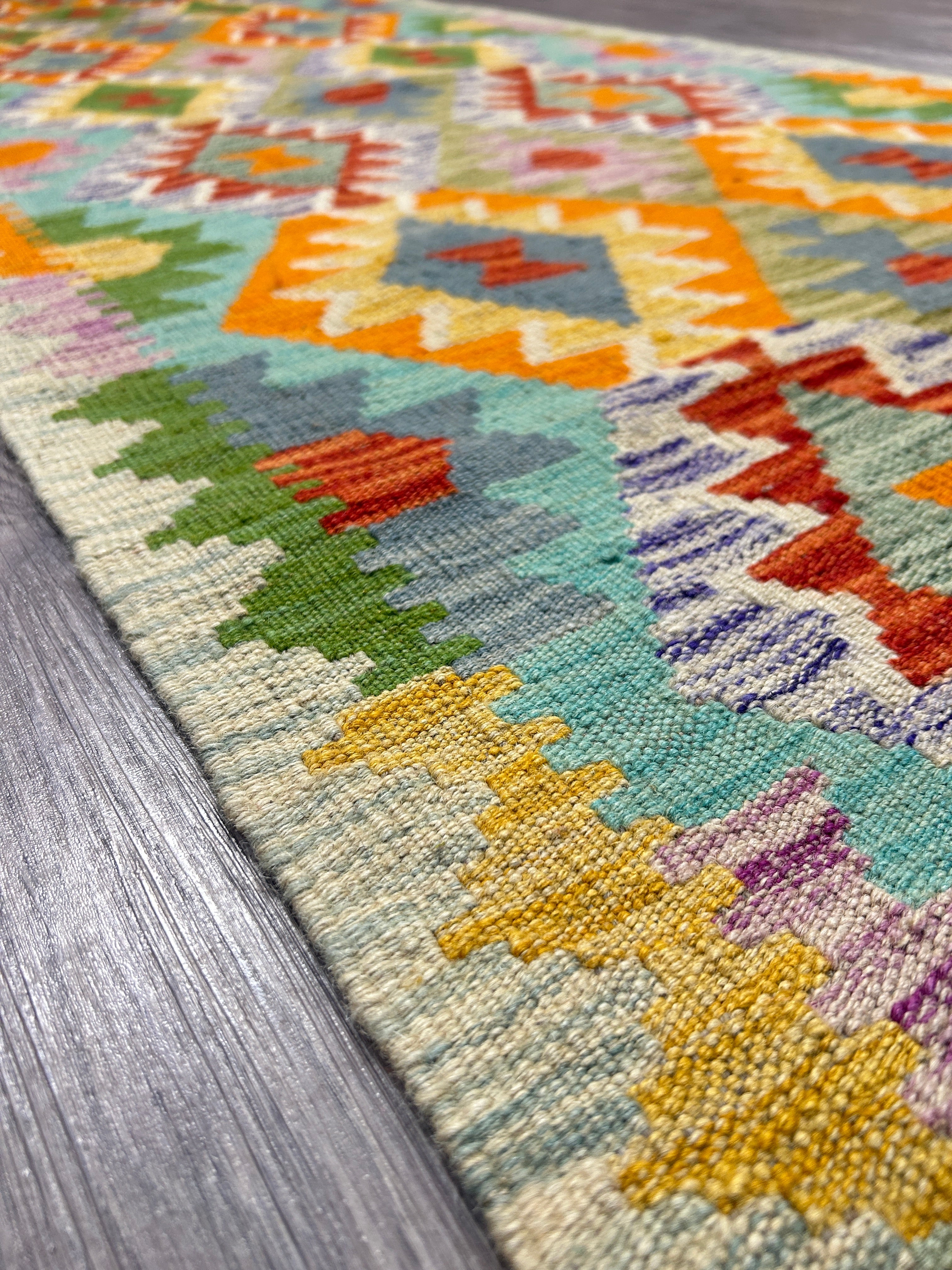 Boho Veg Dye Afghan Kilim Wool Runner 248cm x 83cm