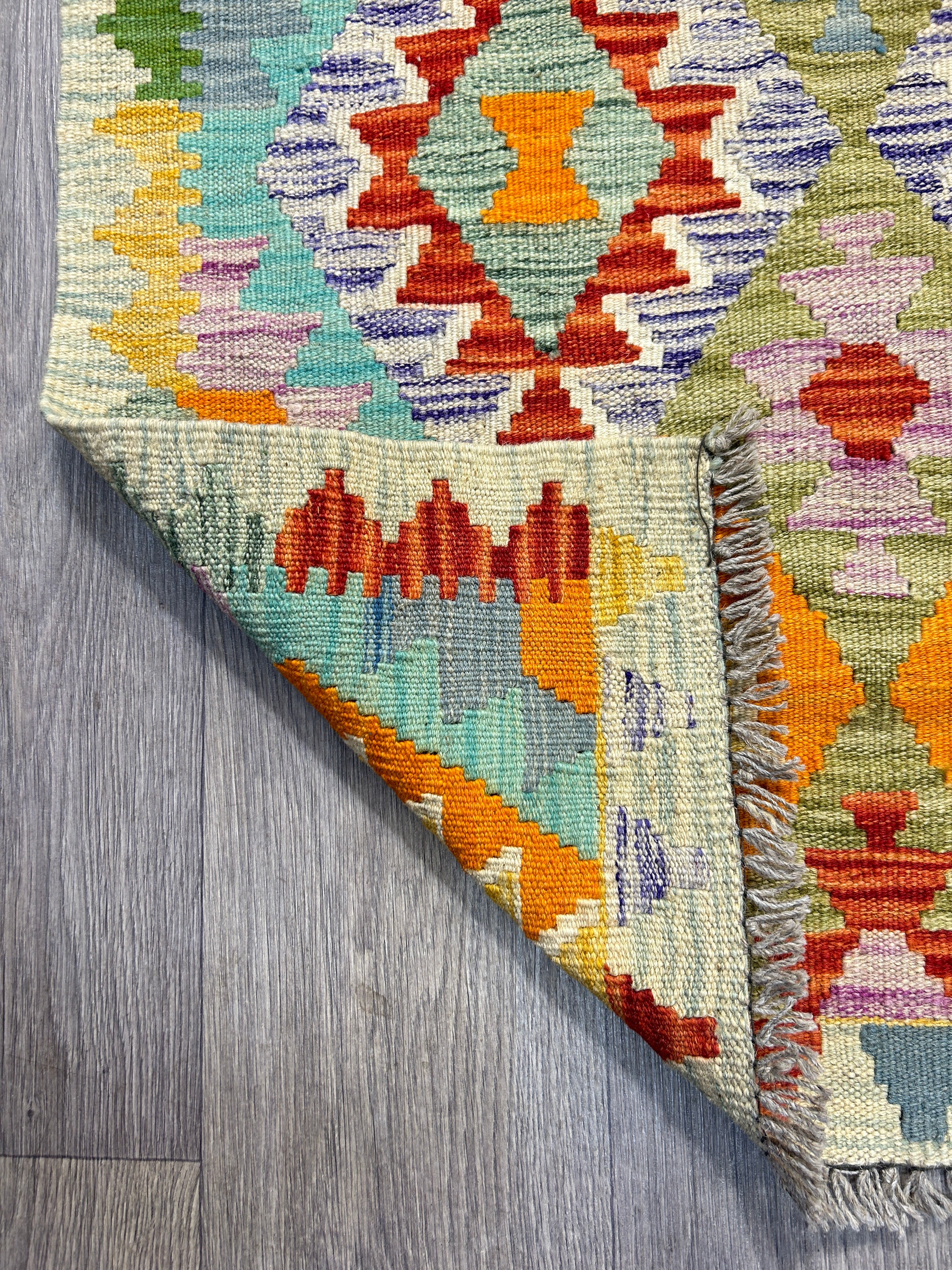 Boho Veg Dye Afghan Kilim Wool Runner 248cm x 83cm