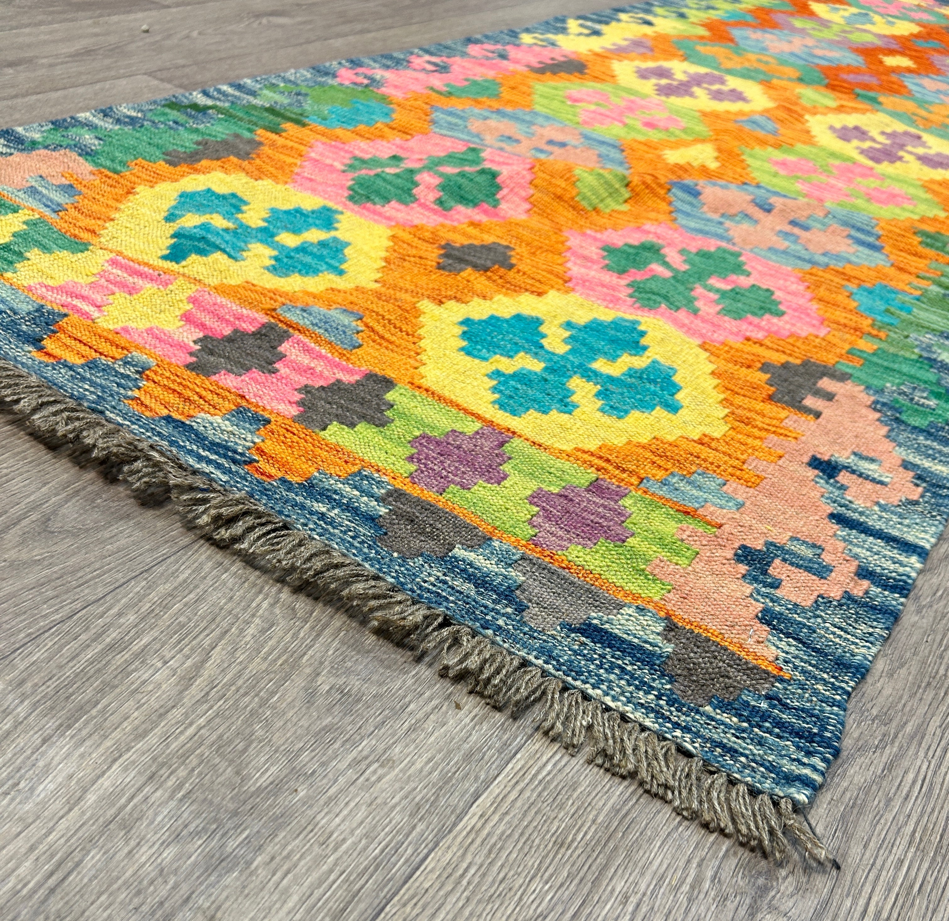 Multicolour Veg Dye Boho Afghan Wool Kilim Runner 245cm x 82cm